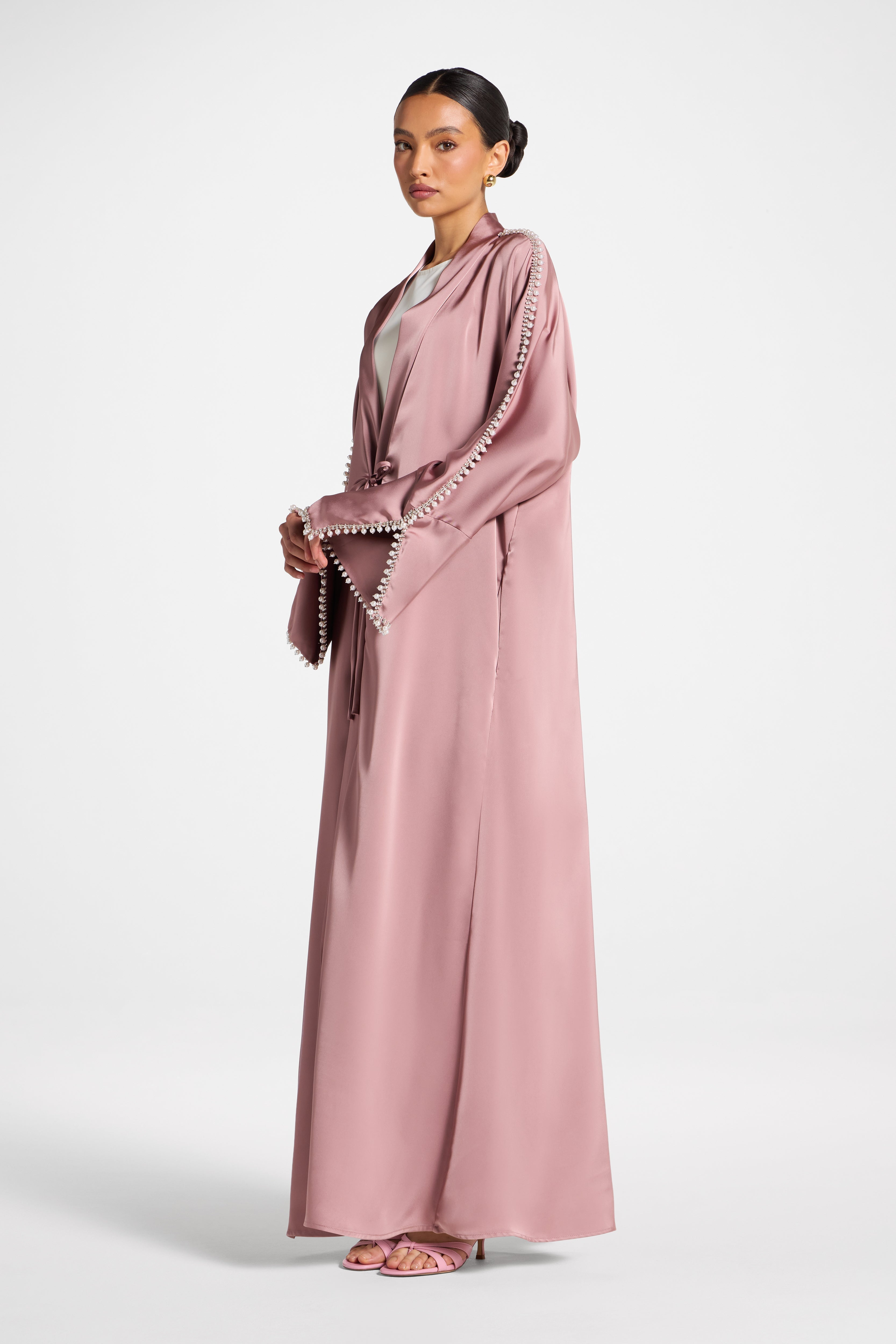 Embellished Open Abaya - Desert Mauve Abayas Veiled 