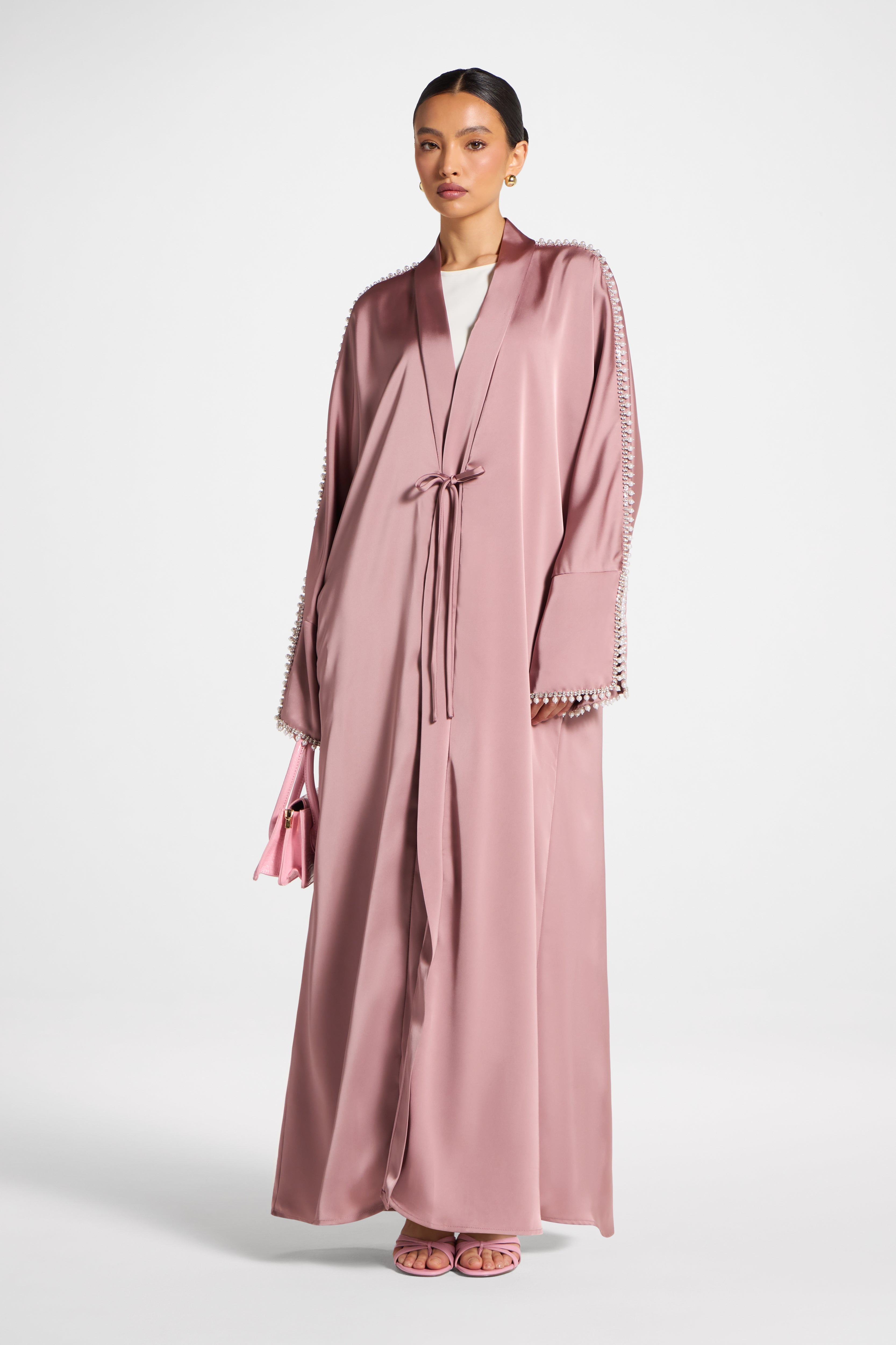 Embellished Open Abaya - Desert Mauve Abayas Veiled 