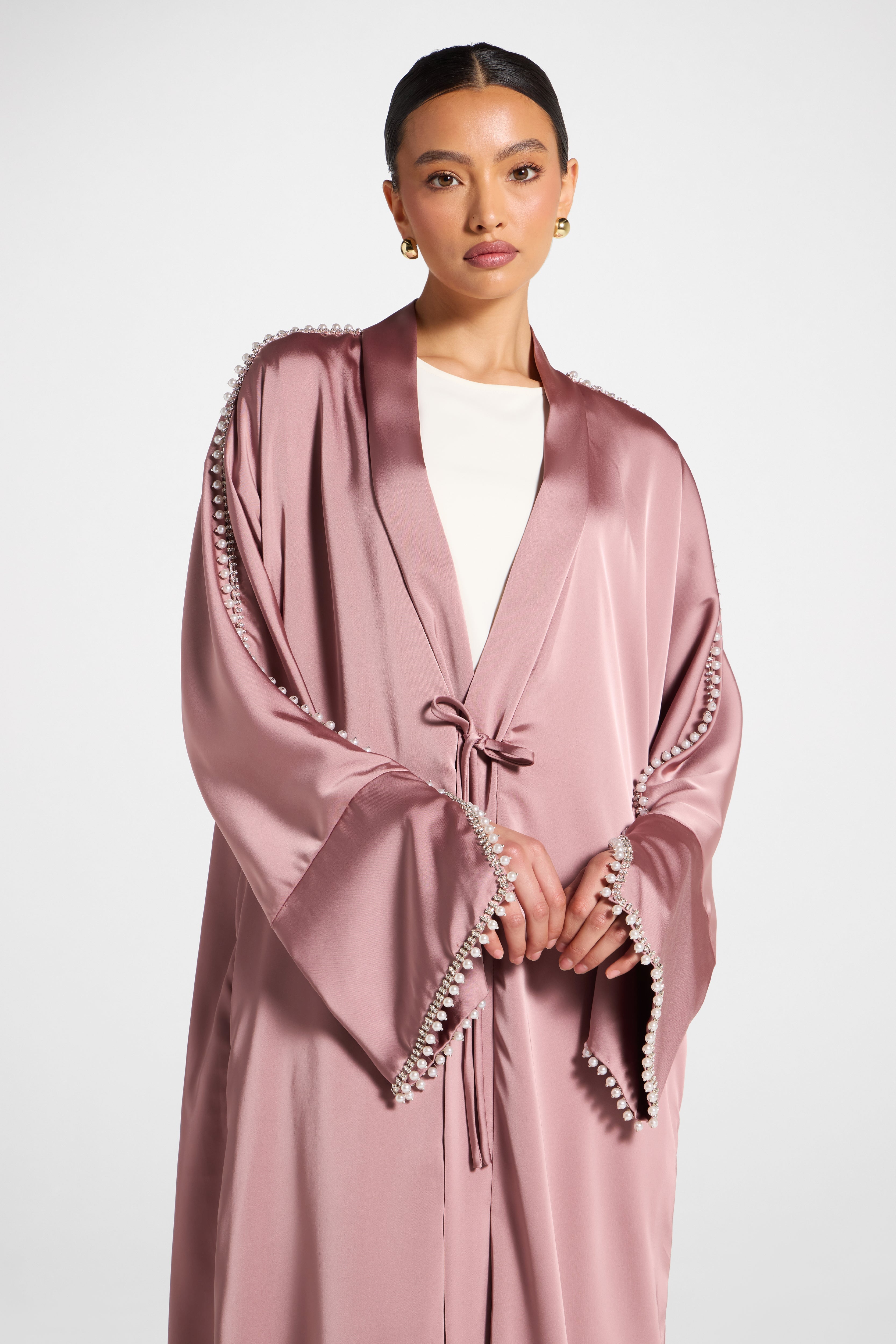 Embellished Open Abaya - Desert Mauve Abayas Veiled 