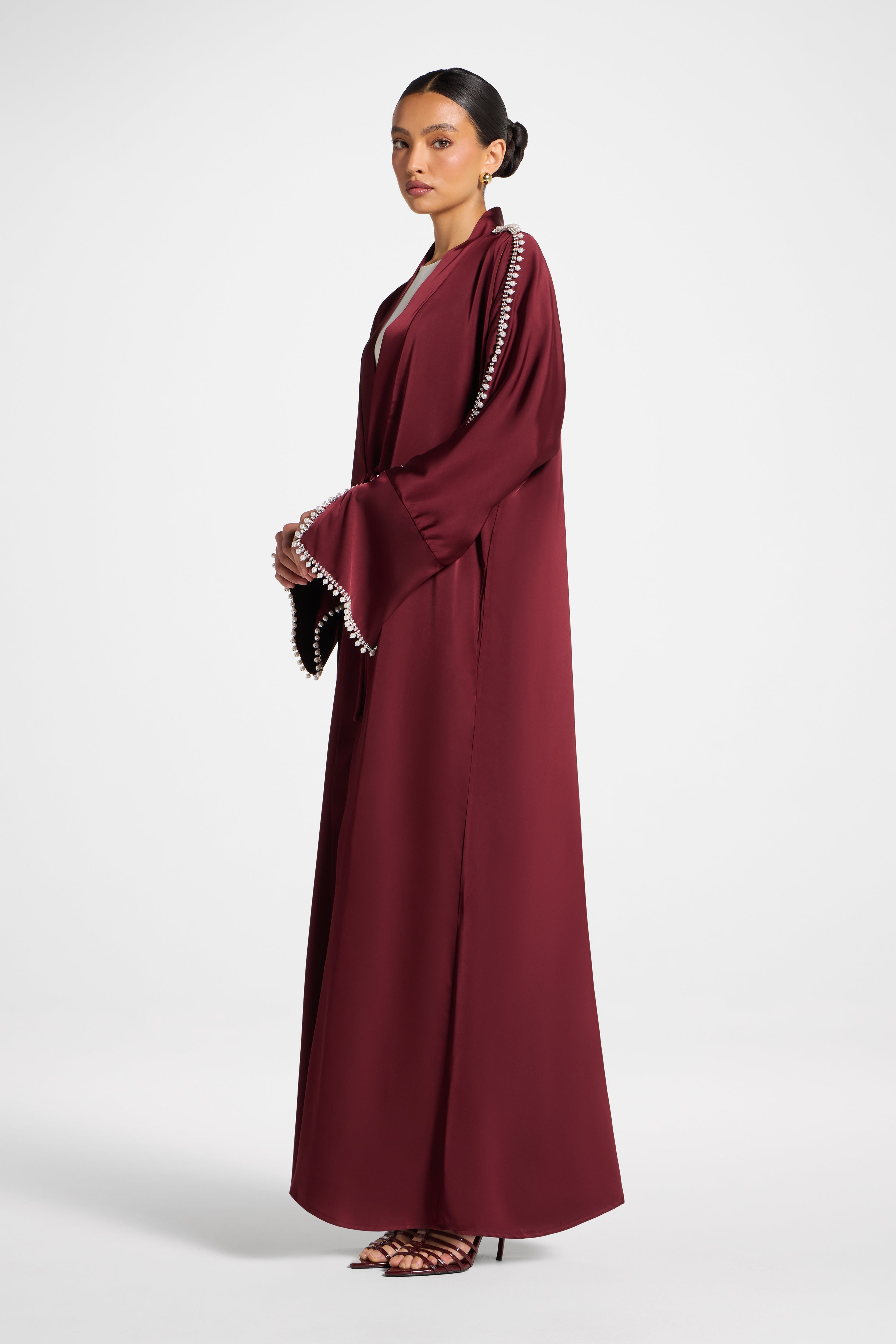Embellished Open Abaya - Pomegranate Abayas Veiled 