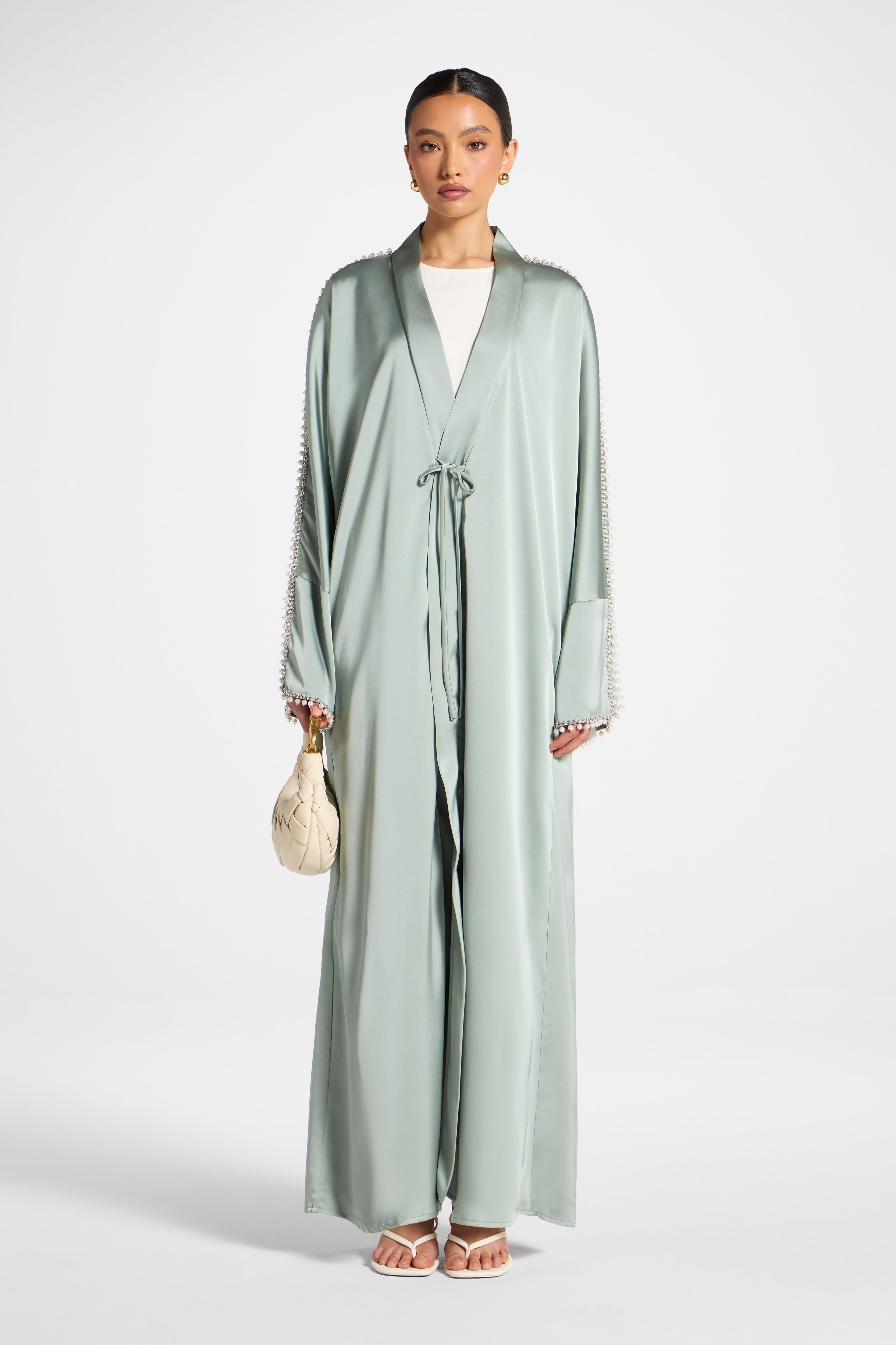 Embellished Open Abaya - Sage Abayas Veiled 