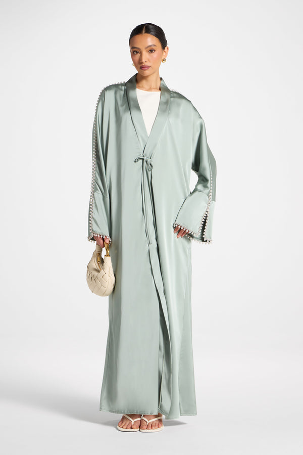 Embellished Open Abaya - Sage Abayas Veiled 