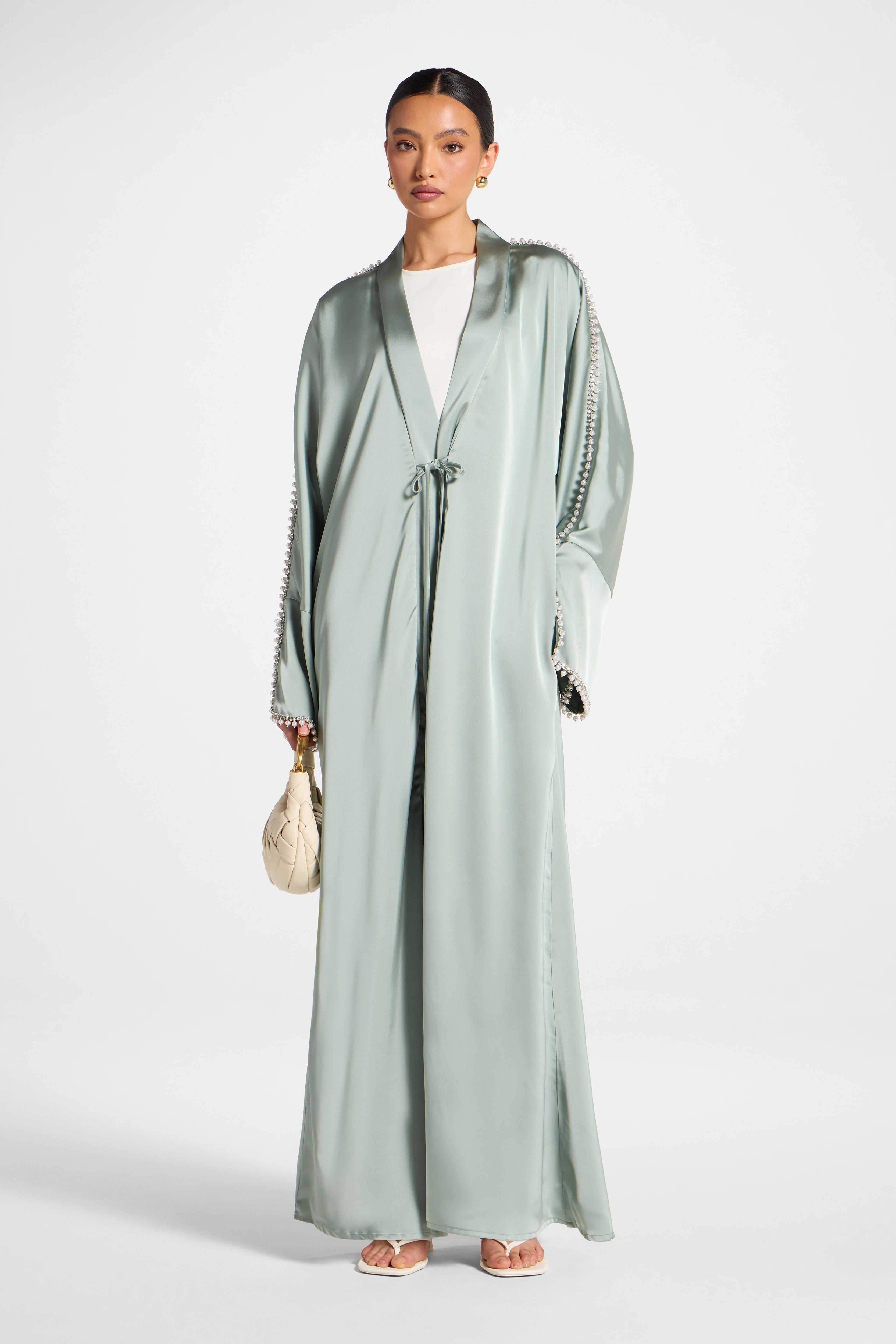 Embellished Open Abaya - Sage Abayas Veiled 