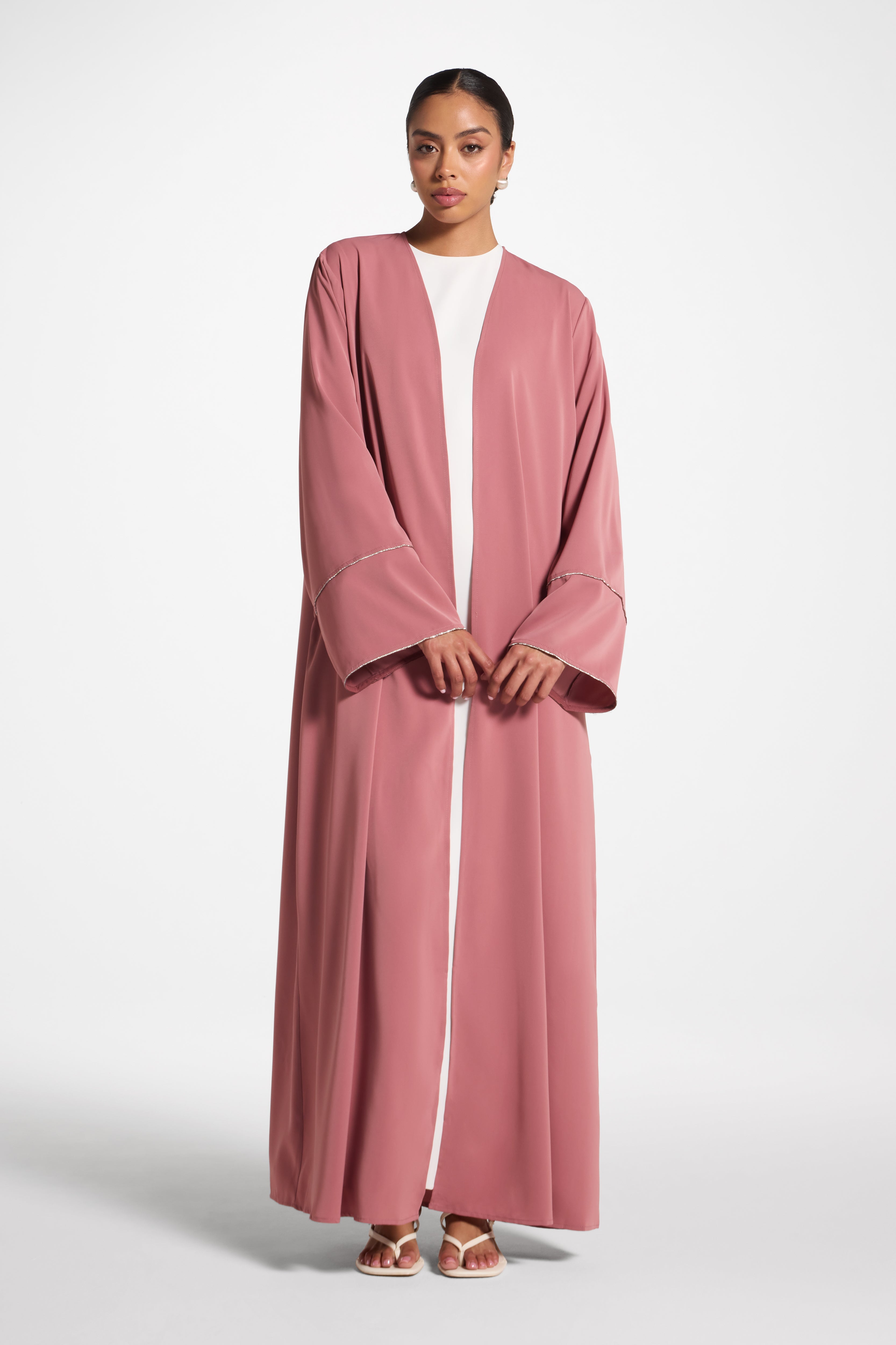 Embellished Sleeve Open Abaya - Pink Abayas Veiled 