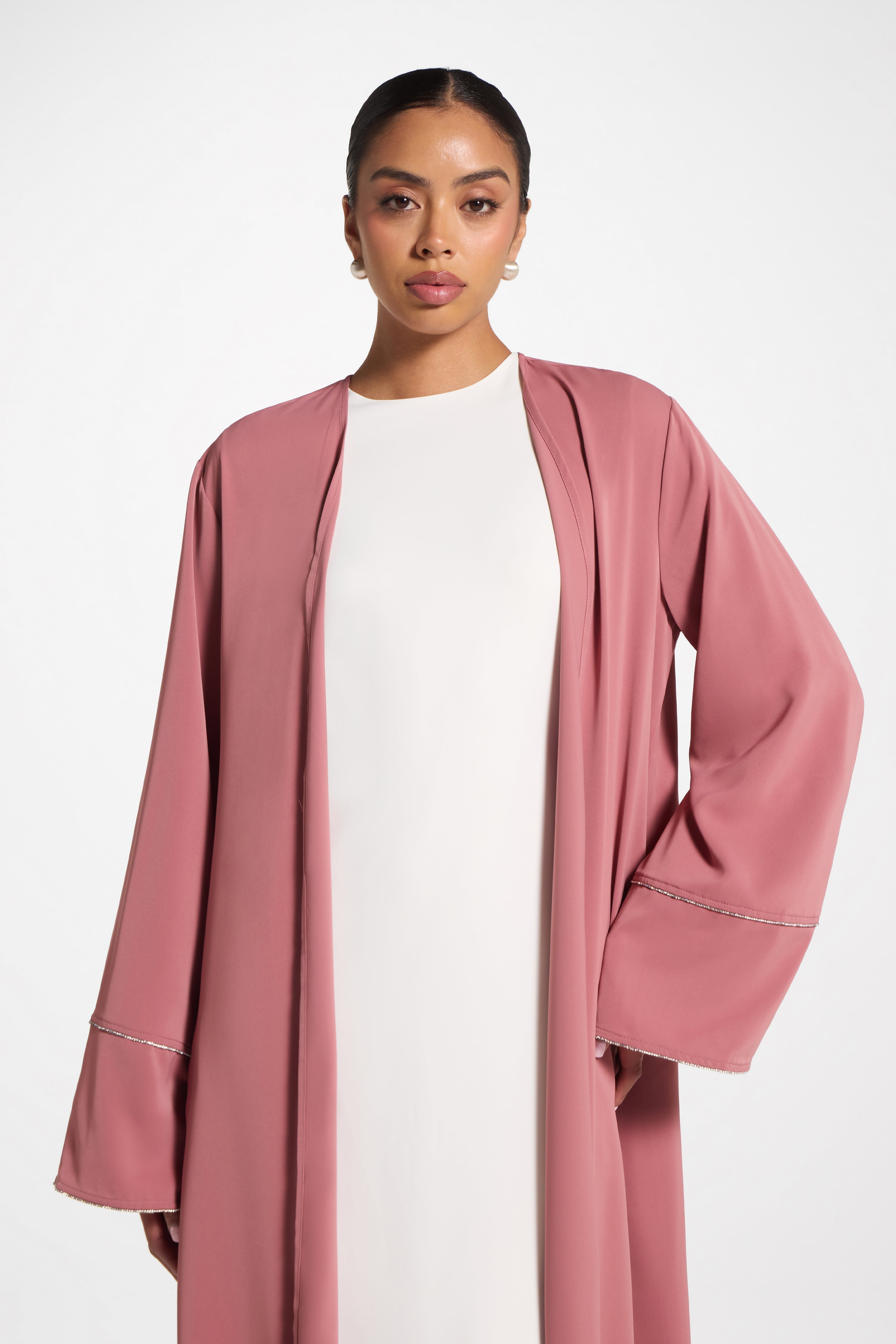 Embellished Sleeve Open Abaya - Pink Abayas Veiled 