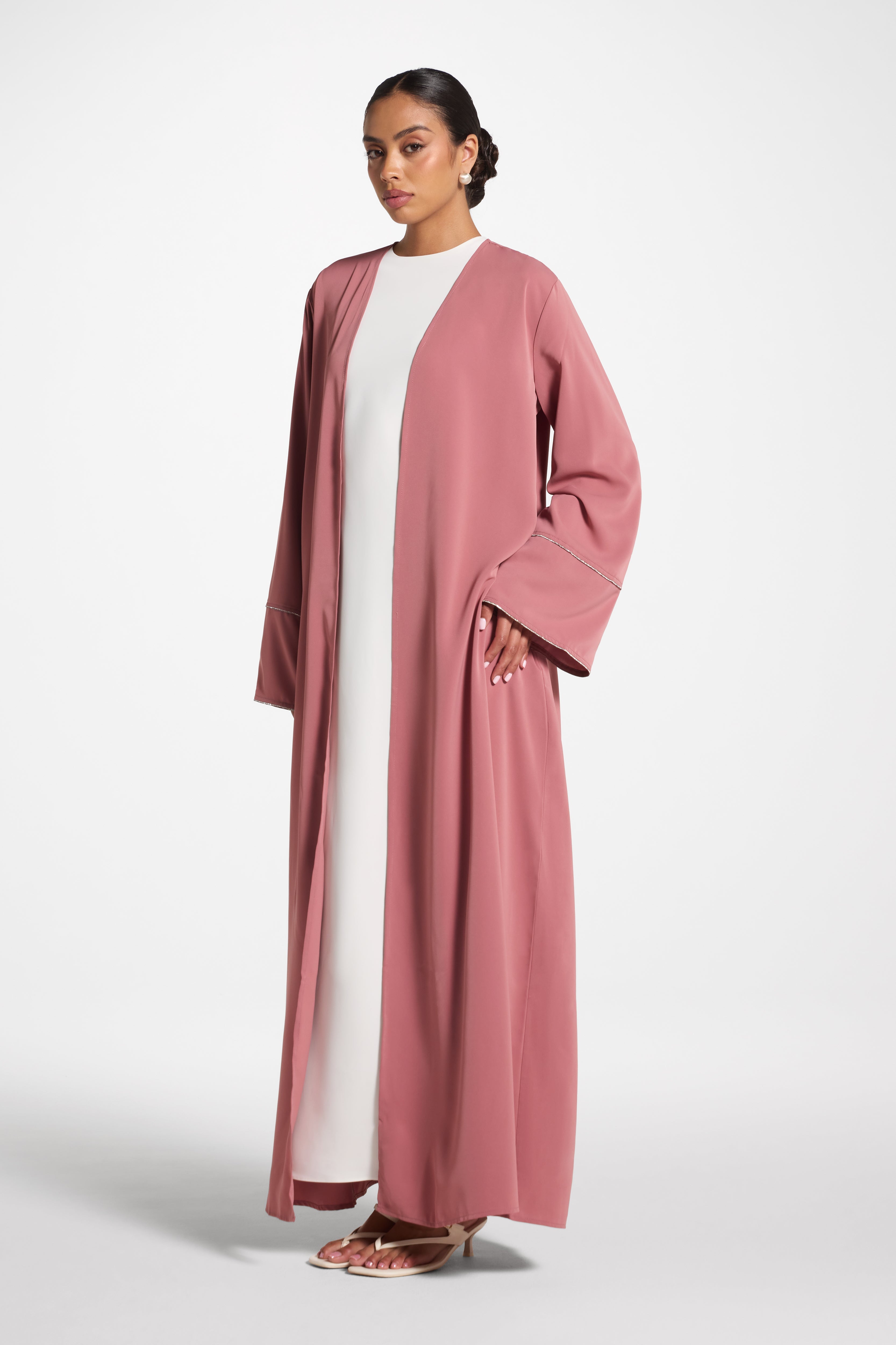 Embellished Sleeve Open Abaya - Pink Abayas Veiled 
