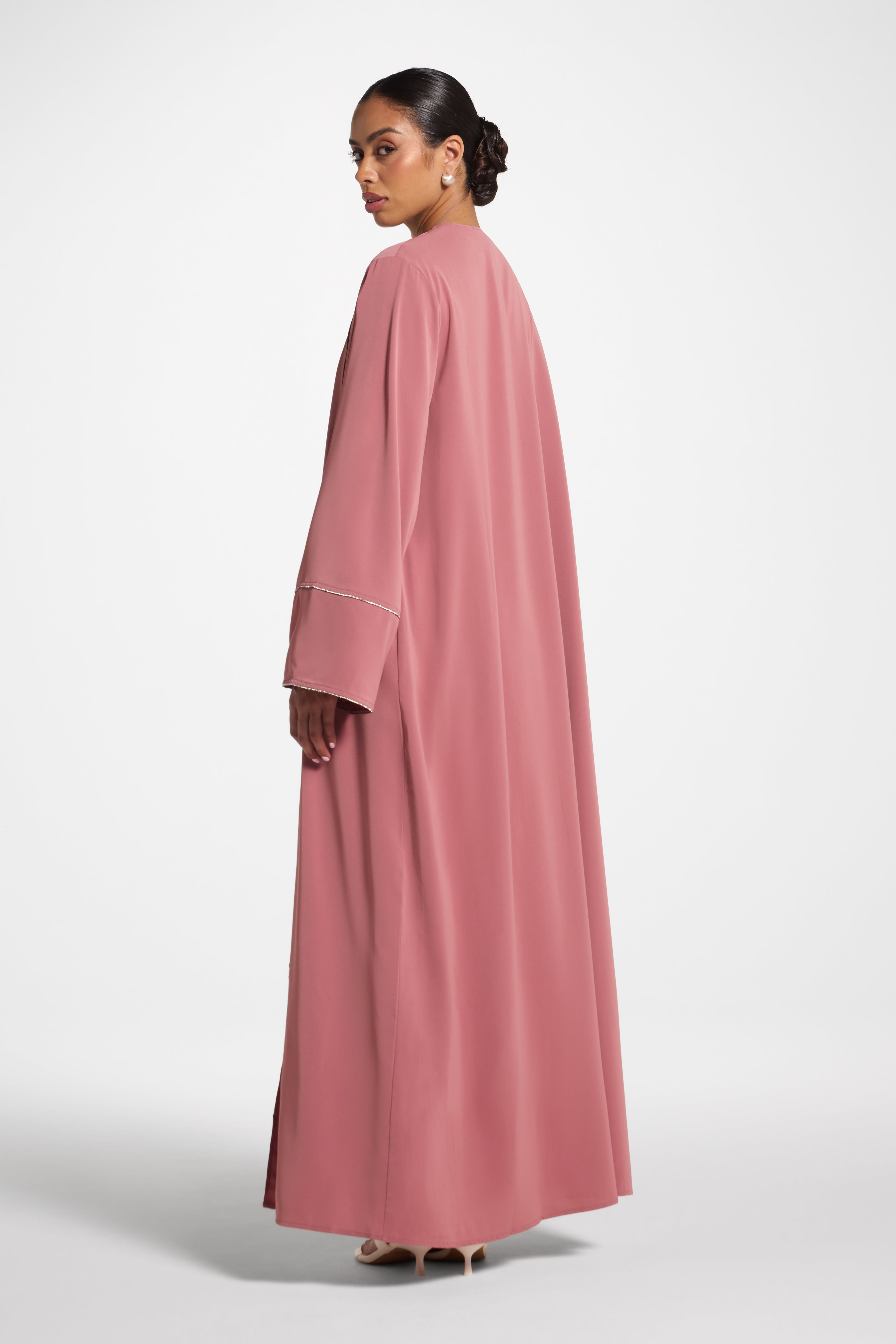 Embellished Sleeve Open Abaya - Pink Abayas Veiled 