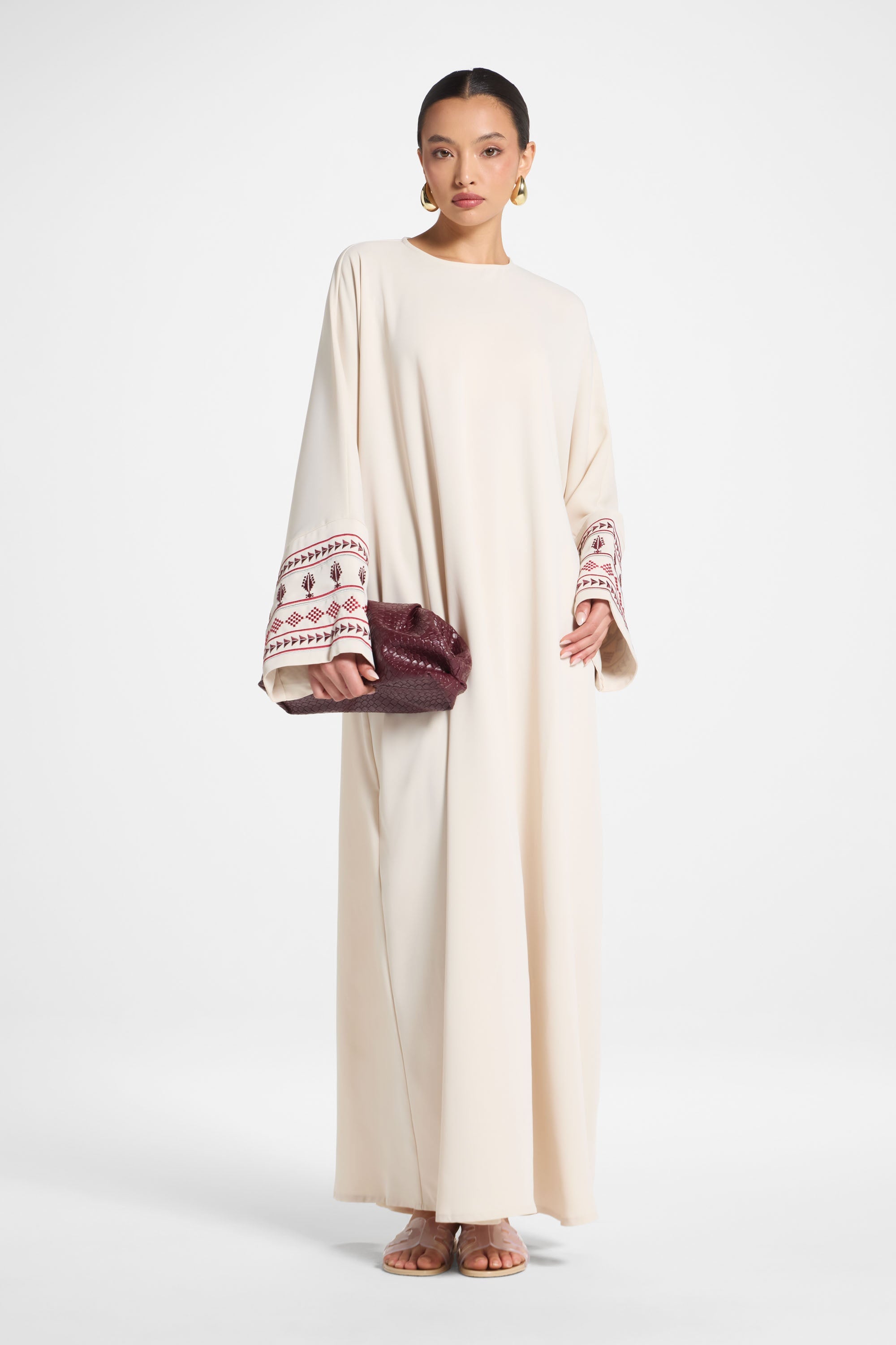 Embroidered Abaya Dress - Beige Abayas Veiled 
