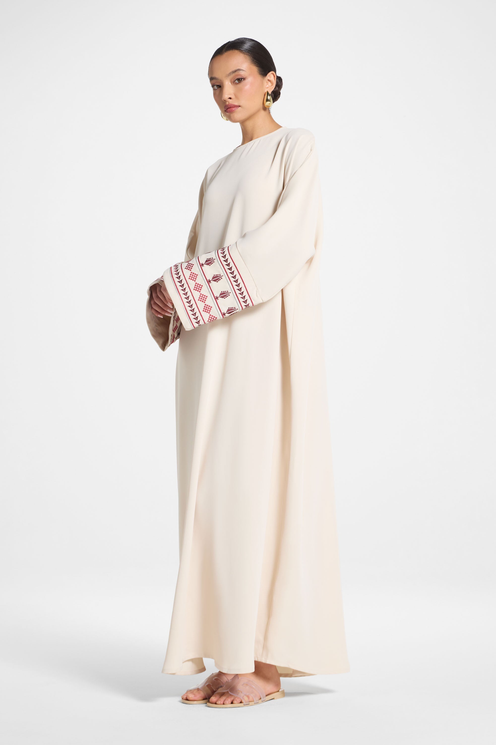 Embroidered Abaya Dress - Beige Abayas Veiled 