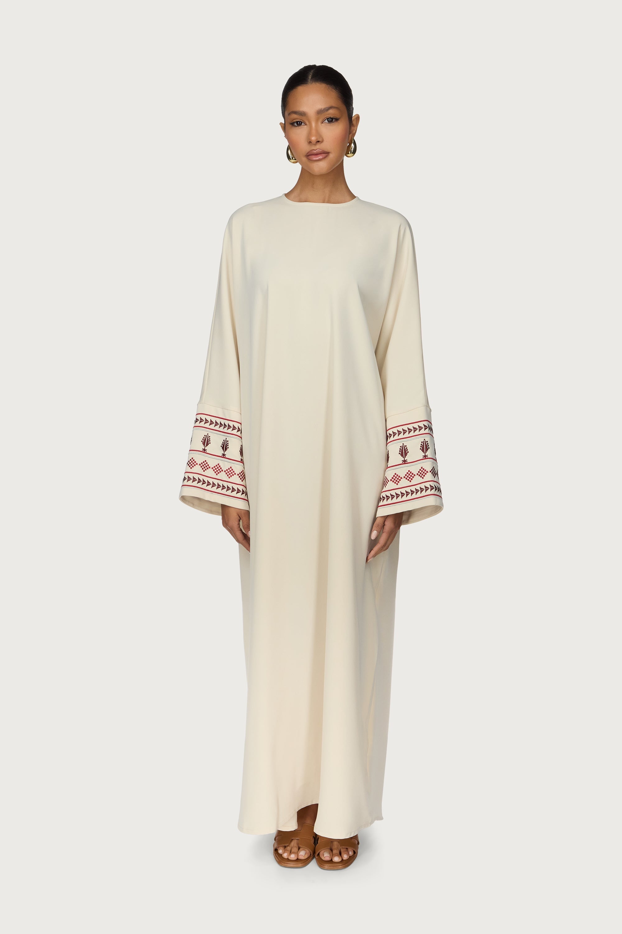 Embroidered Abaya Dress - Beige Abayas Veiled 