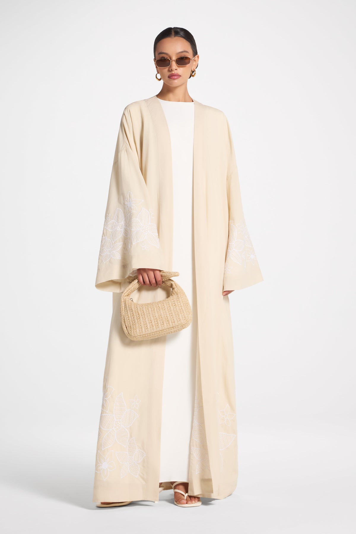 Embroidered Abaya - Parchment Abaya Veiled 
