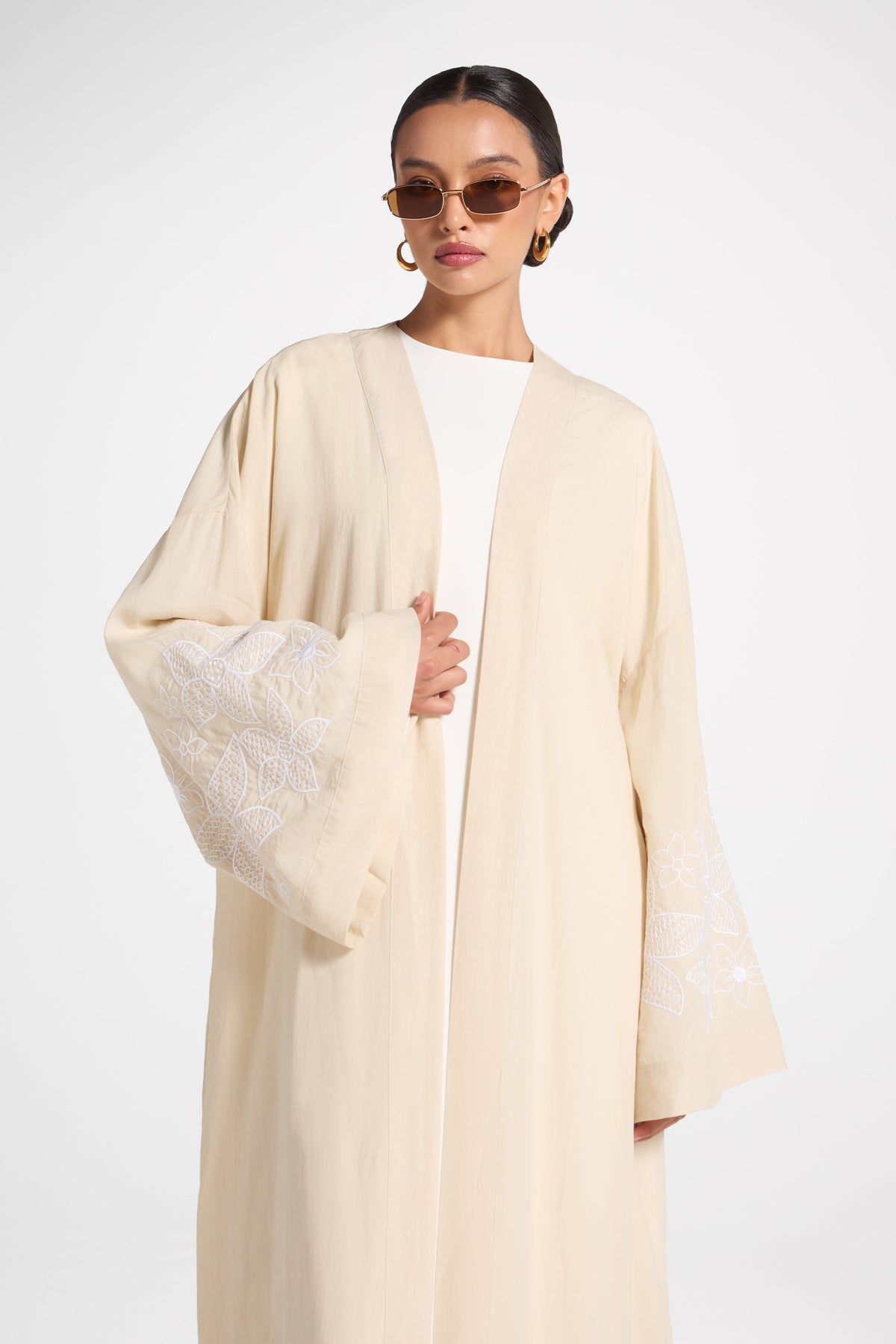 Embroidered Abaya - Parchment Abaya Veiled 