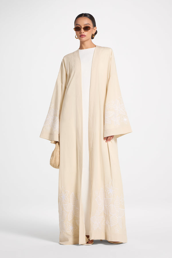 Embroidered Abaya - Parchment Abaya Veiled 