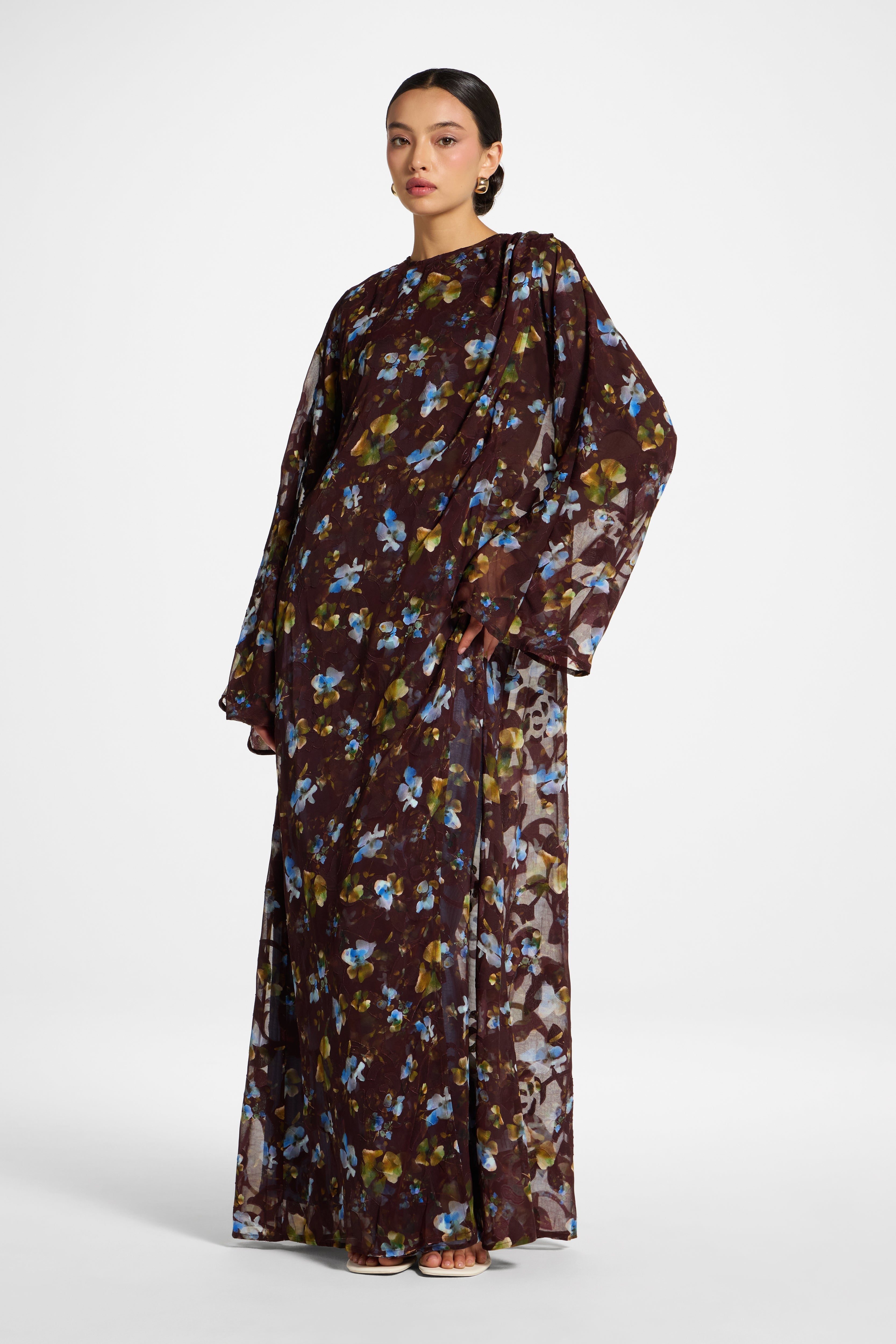 Embroidered Maxi Top Dress - Chocolate Plum Dress Veiled 