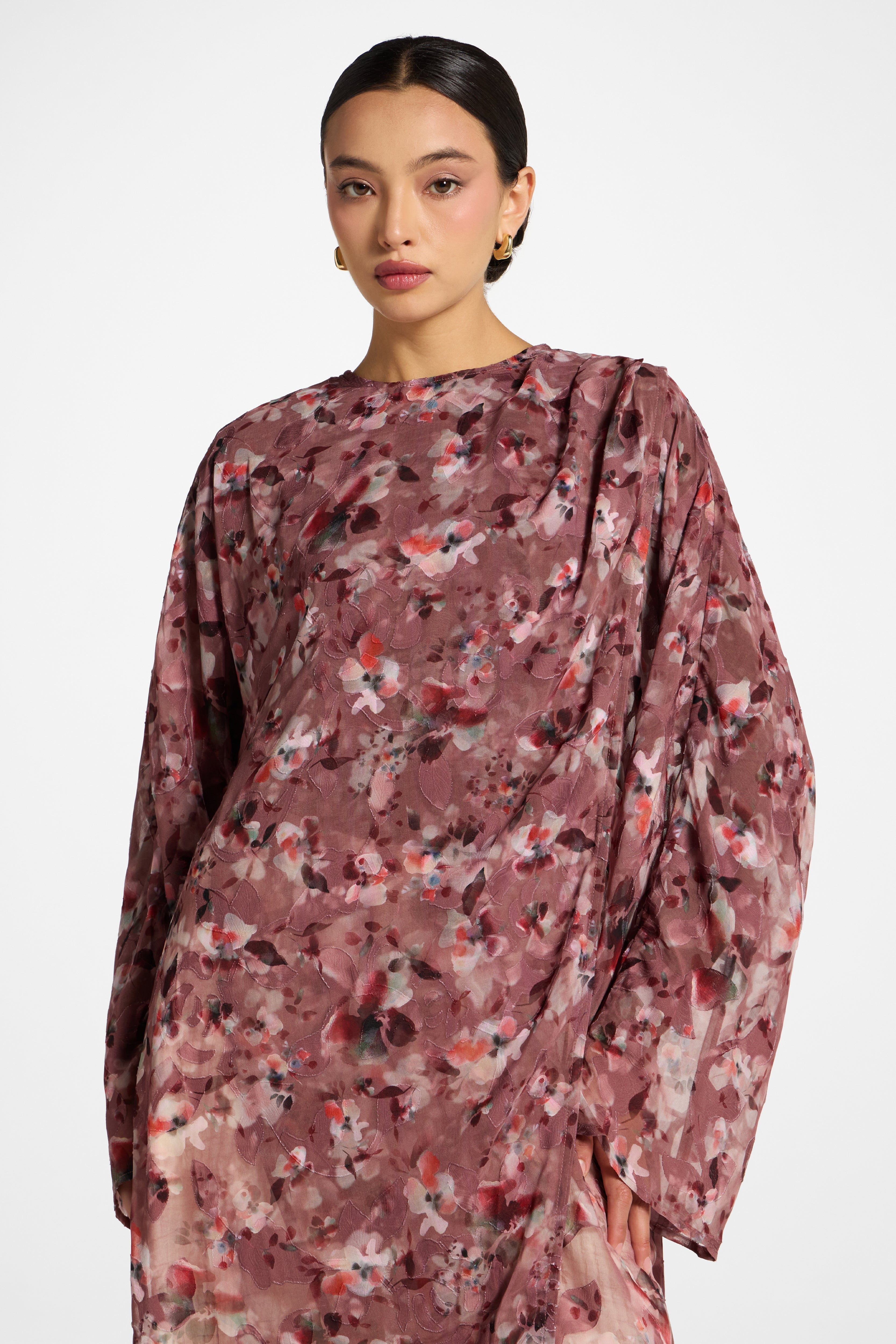 Embroidered Maxi Top Dress - Desert Mauve Abayas Veiled 