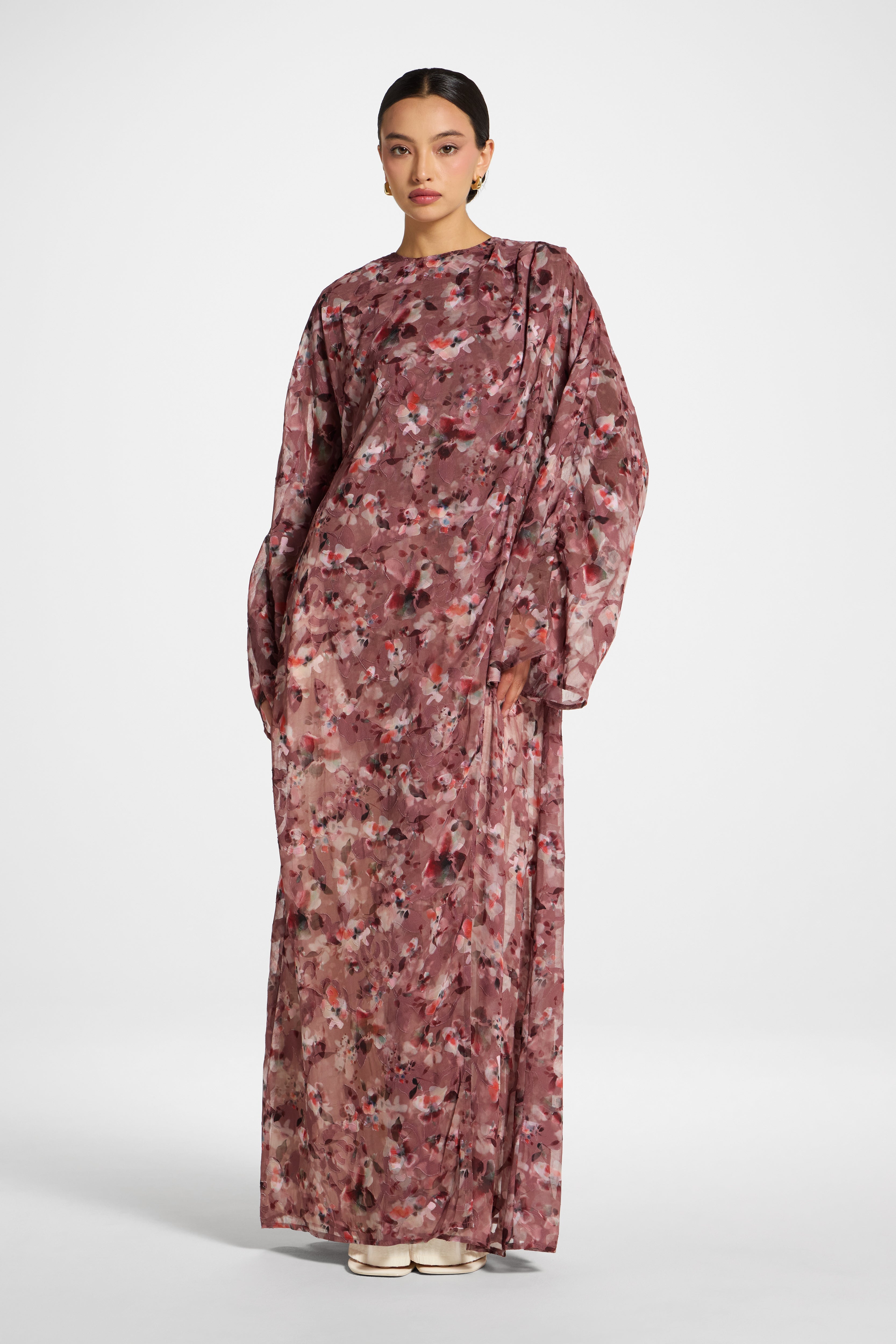 Embroidered Maxi Top Dress - Desert Mauve Abayas Veiled 