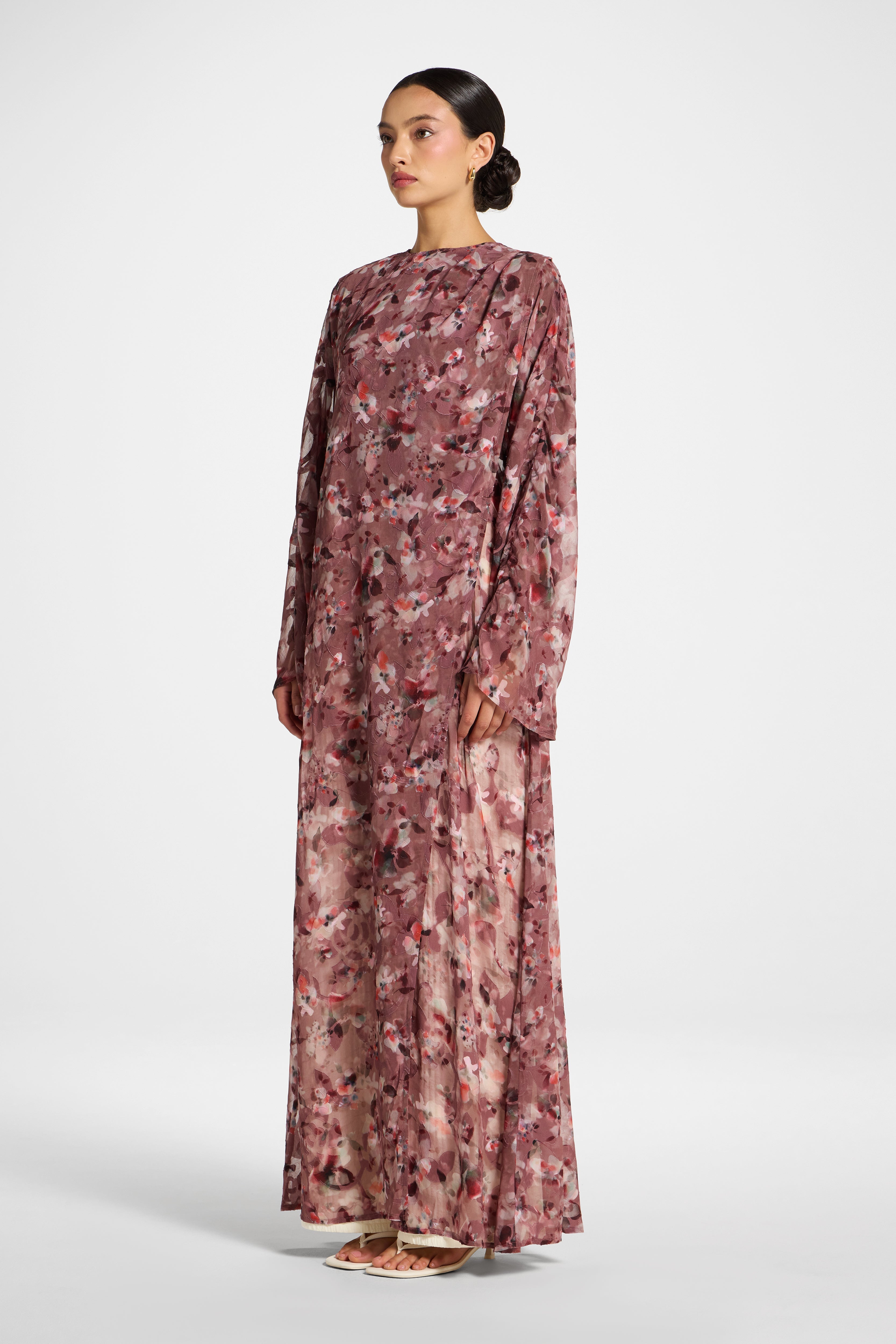 Embroidered Maxi Top Dress - Desert Mauve Abayas Veiled 