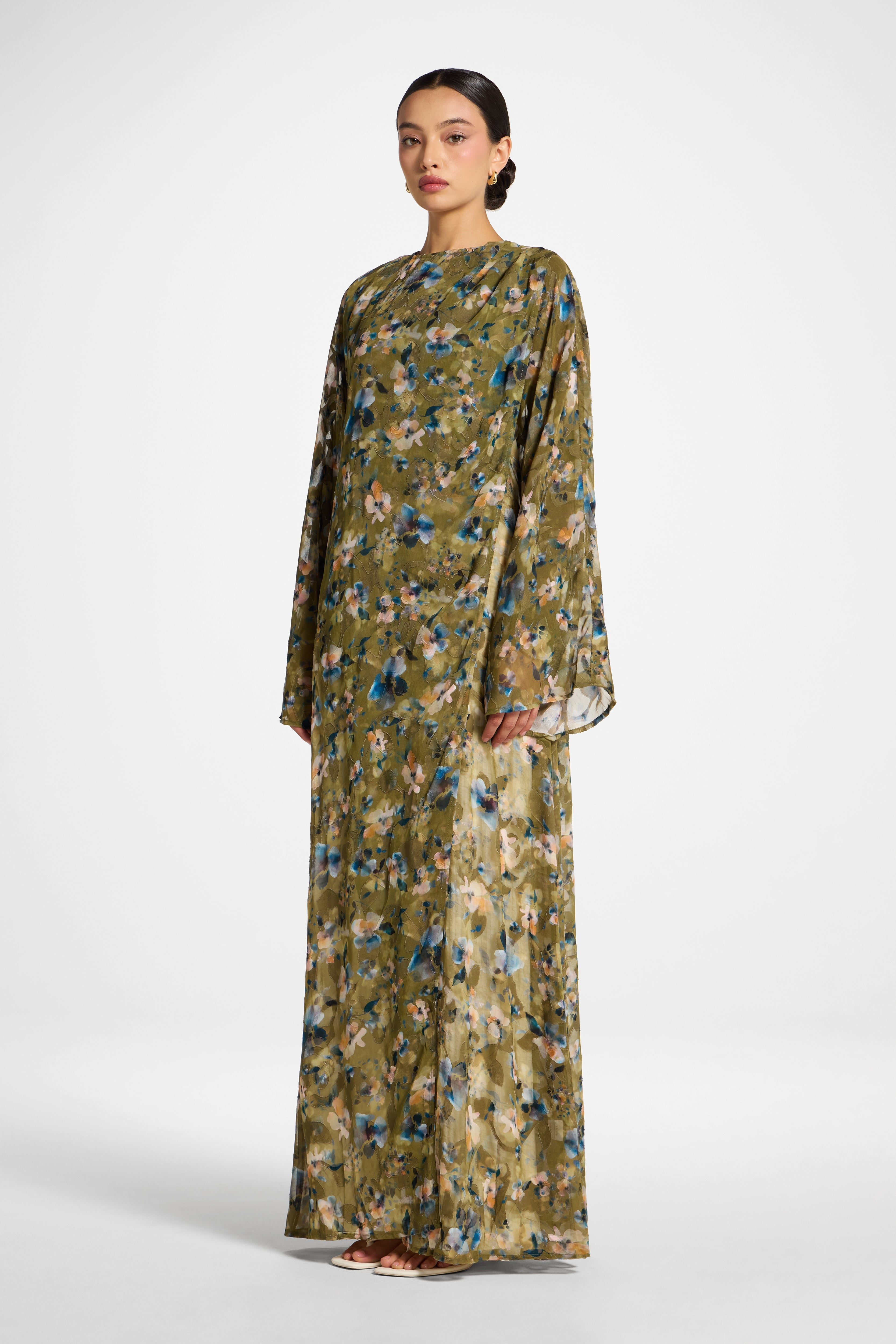 Embroidered Maxi Top Dress - Olive Bloom Dress Veiled 