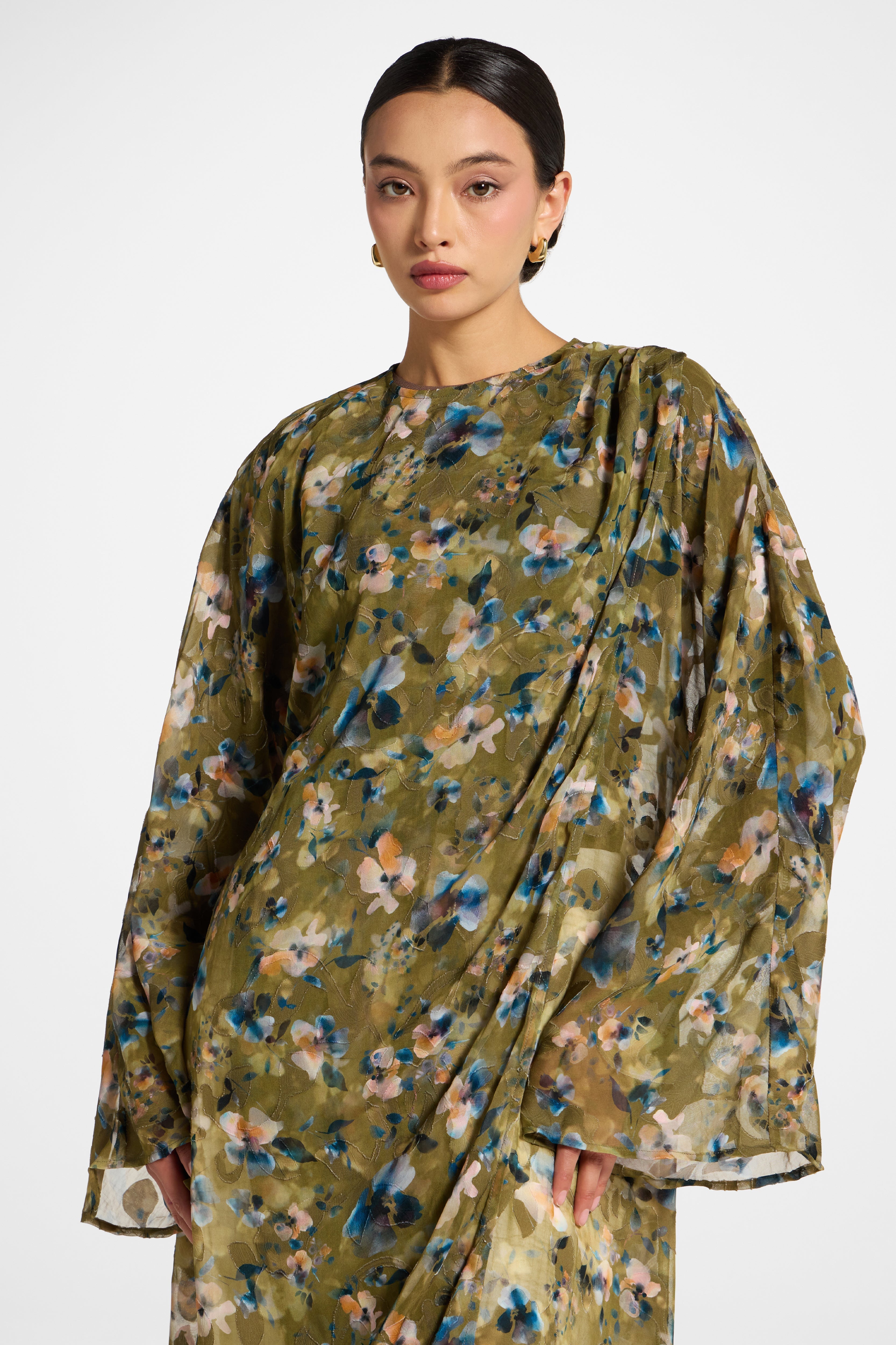 Embroidered Maxi Top Dress - Olive Bloom Dress Veiled 