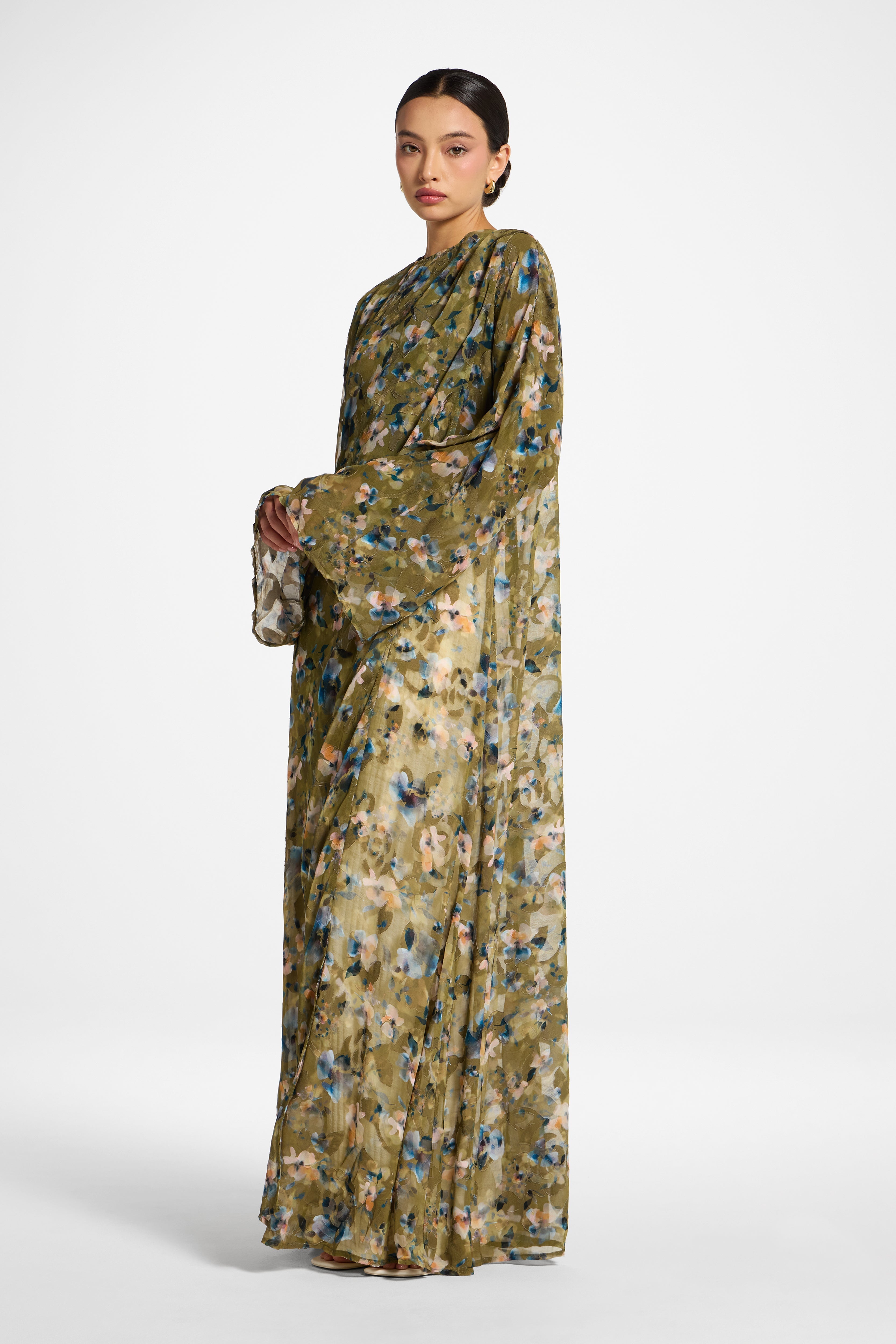 Embroidered Maxi Top Dress - Olive Bloom Dress Veiled 