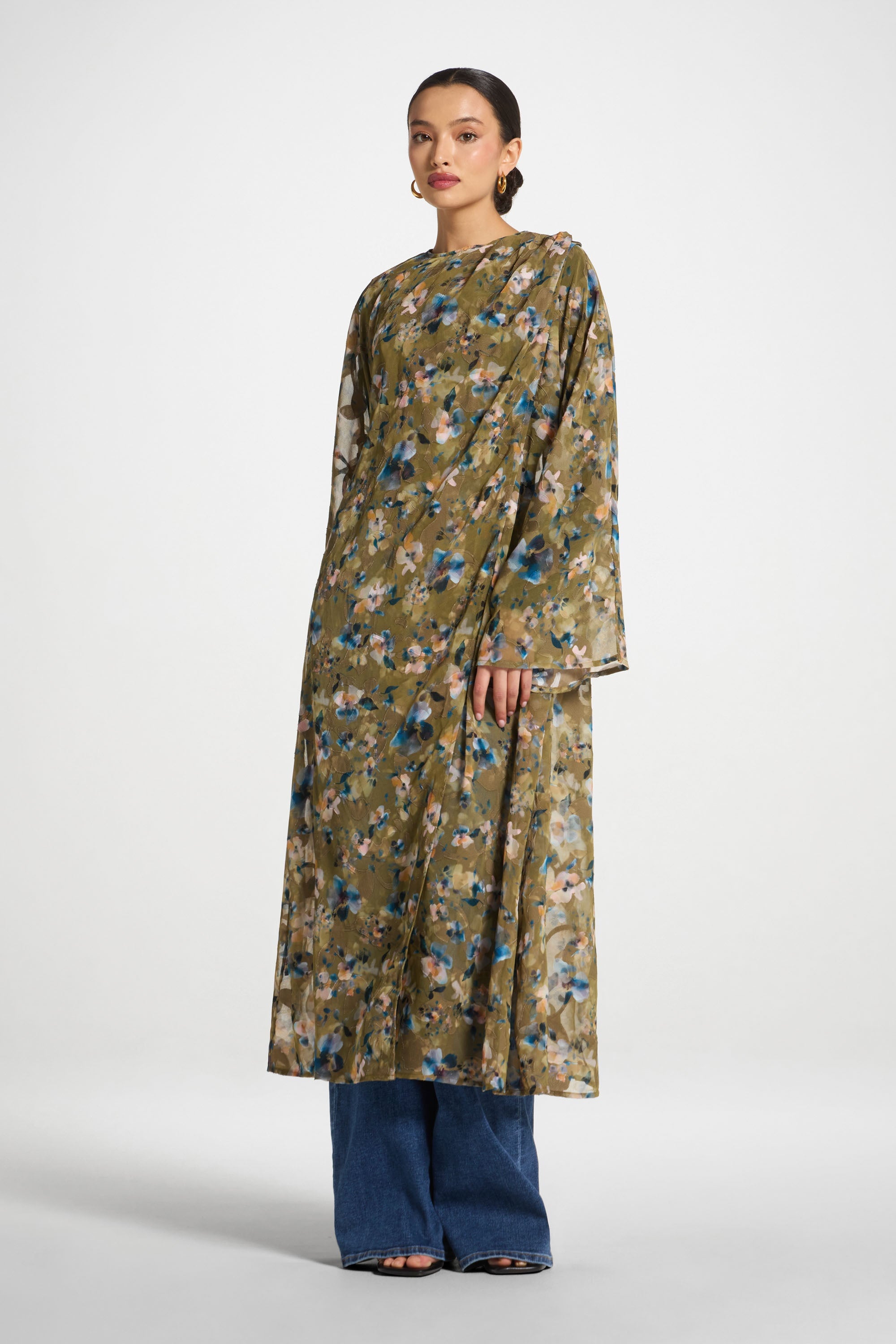 Embroidered Maxi Top - Olive Bloom Abayas Veiled 