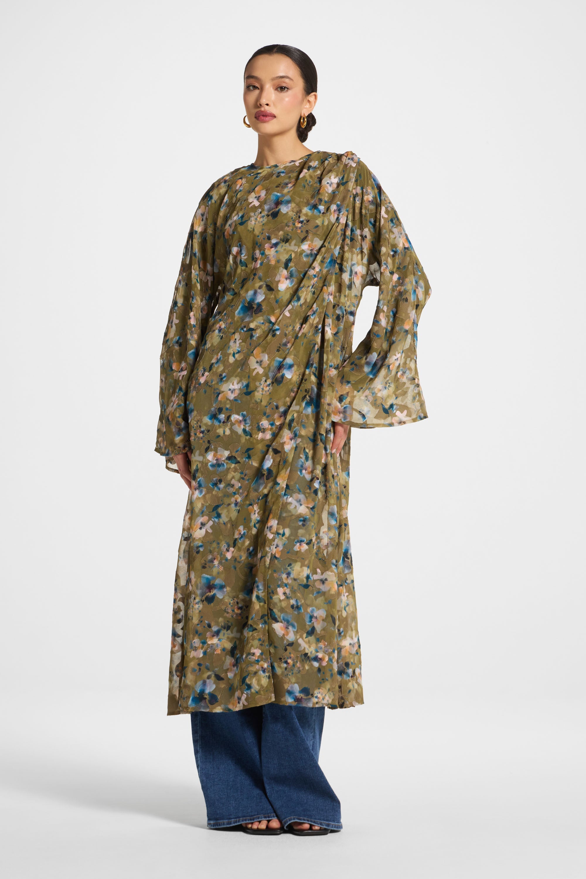 Embroidered Maxi Top - Olive Bloom Abayas Veiled 