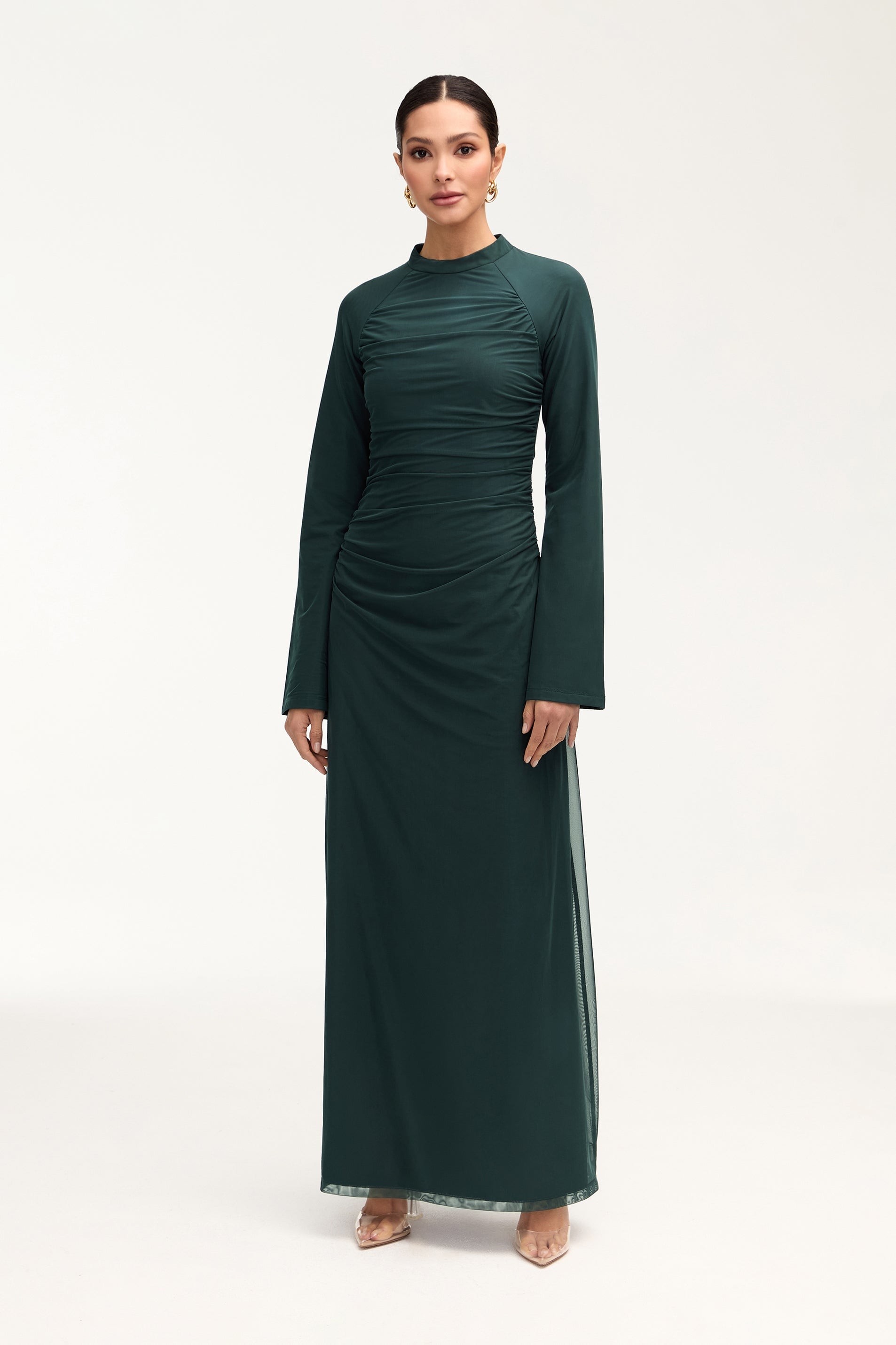 Emilia Rouched Mesh Maxi Dress - Enchanted Forest Clothing Veiled 