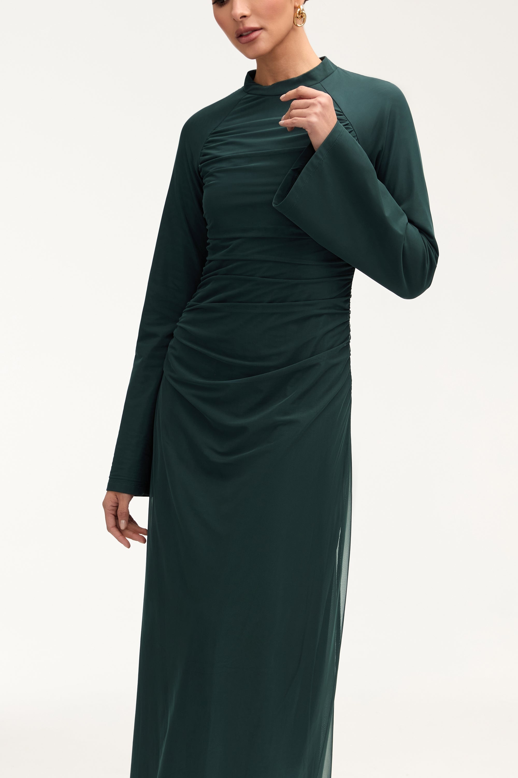 Emilia Rouched Mesh Maxi Dress - Enchanted Forest Clothing Veiled 