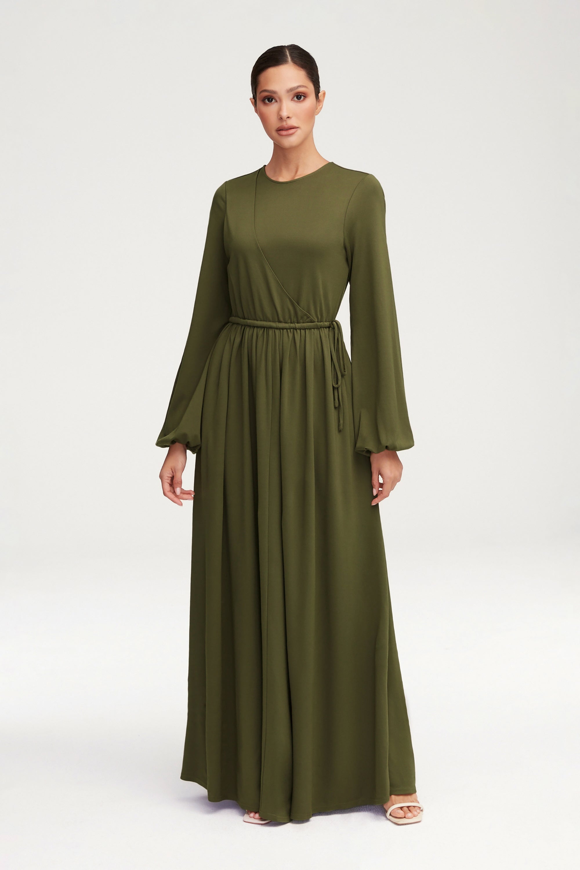 Emma Jersey Elastic Waist Maxi Dress - Khaki Green