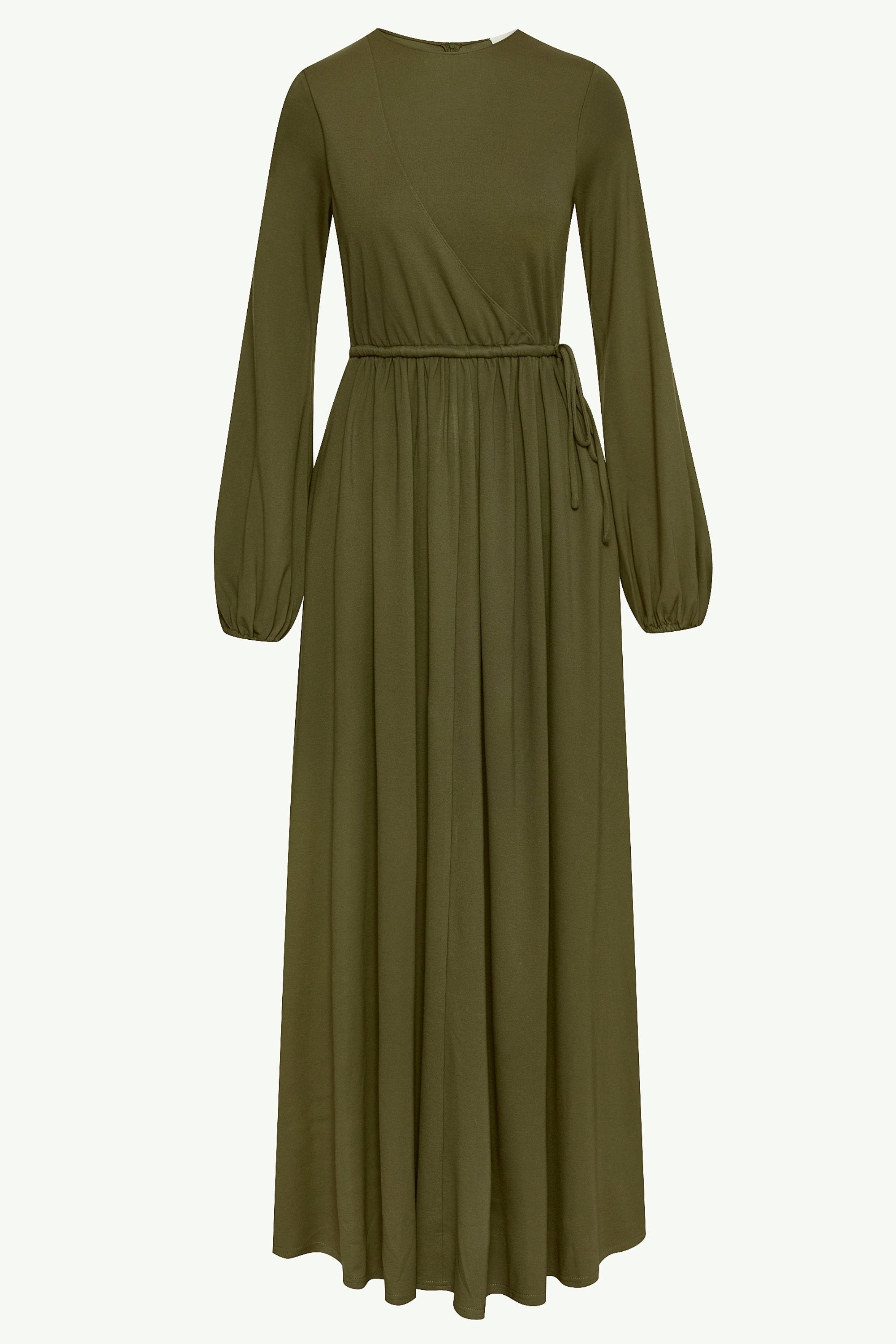 Emma Jersey Elastic Waist Maxi Dress - Khaki Green Clothing Veiled 