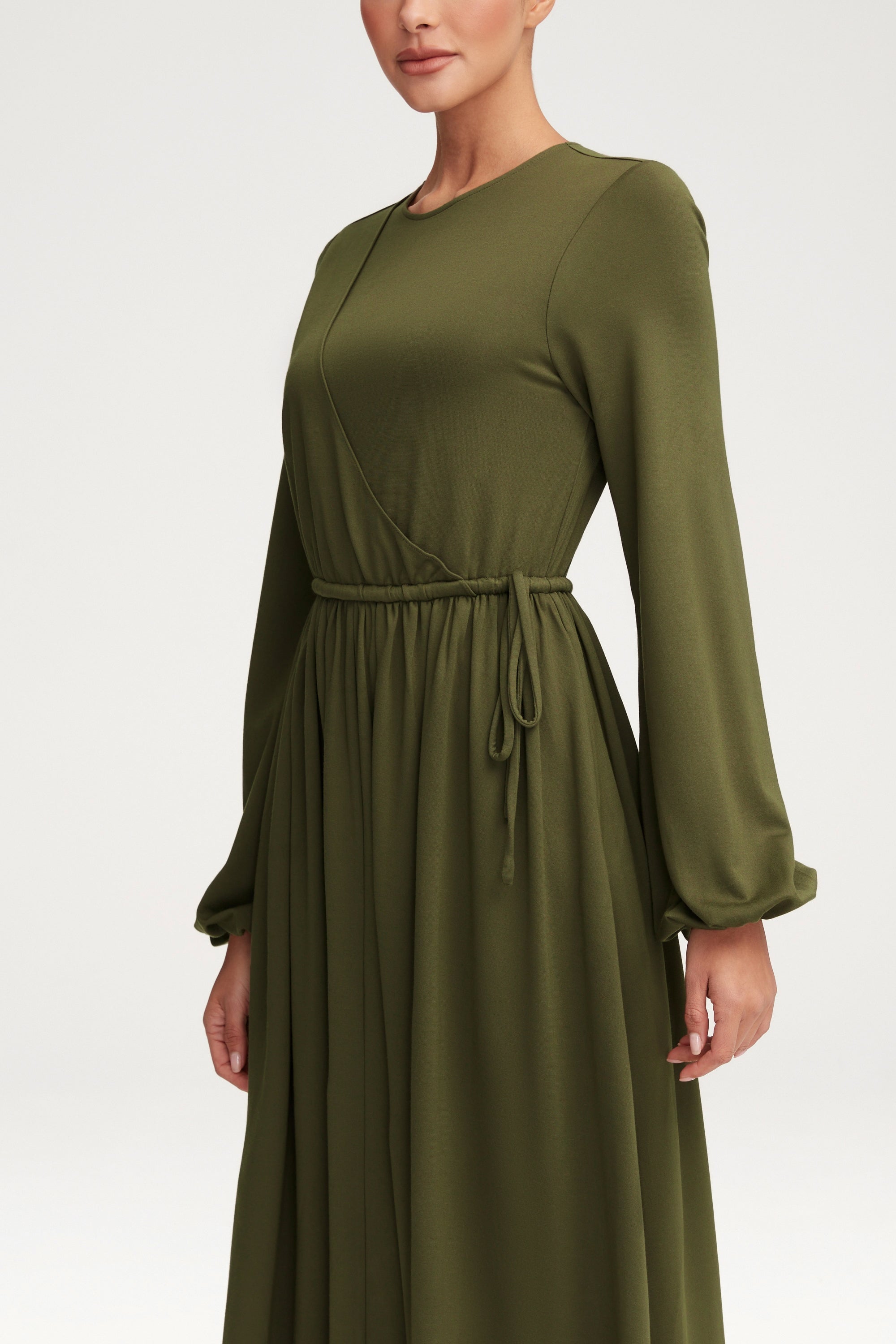 Emma Jersey Elastic Waist Maxi Dress - Khaki Green Clothing saigonodysseyhotel 