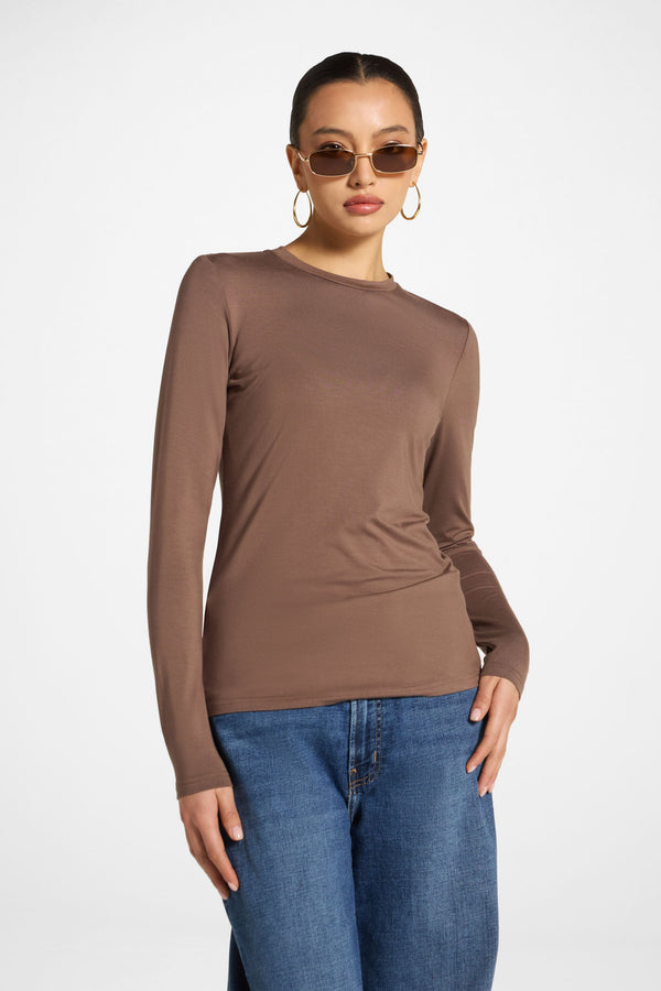 Essential Bamboo Long Sleeve Top - Chocolate Abayas Veiled 