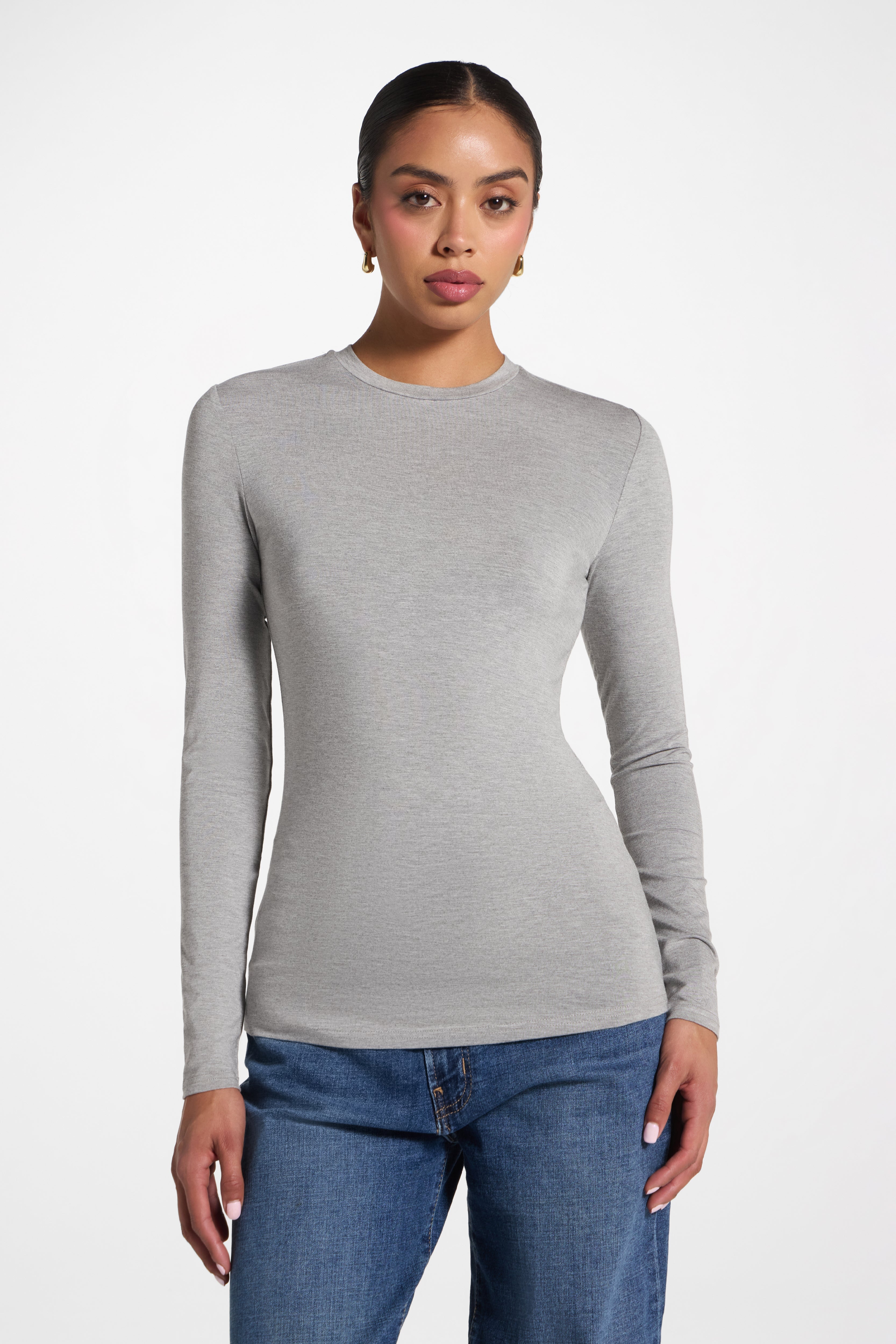 Essential Bamboo Long Sleeve Top - Heather Grey Abayas Veiled 