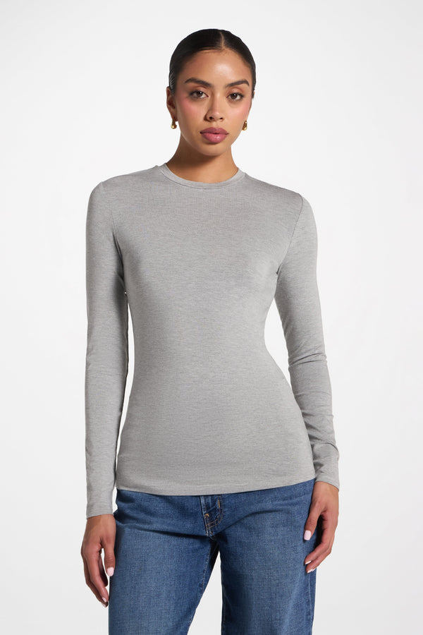 Essential Bamboo Long Sleeve Top - Heather Grey Abayas Veiled 