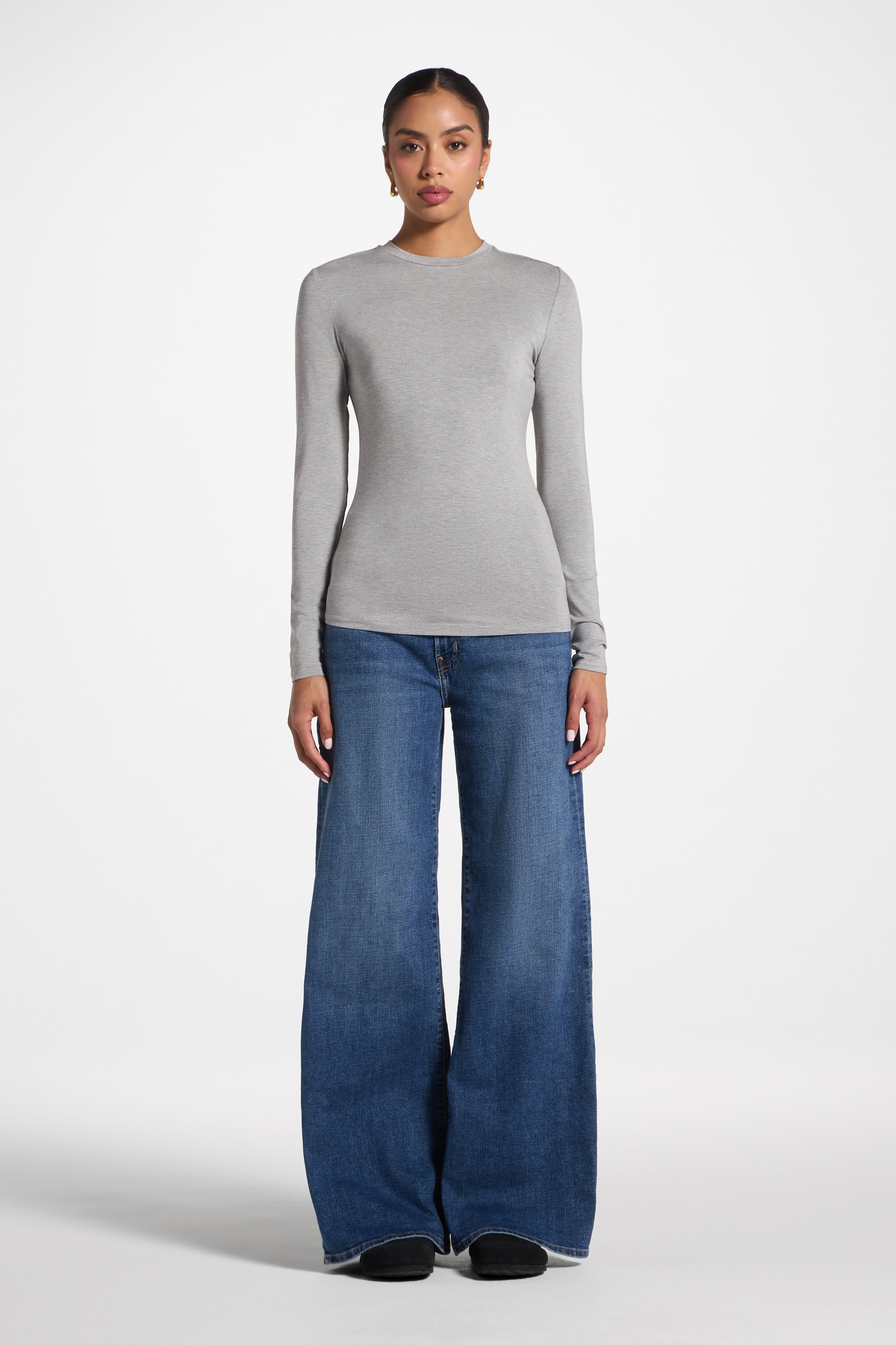 Essential Bamboo Long Sleeve Top - Heather Grey Abayas Veiled 