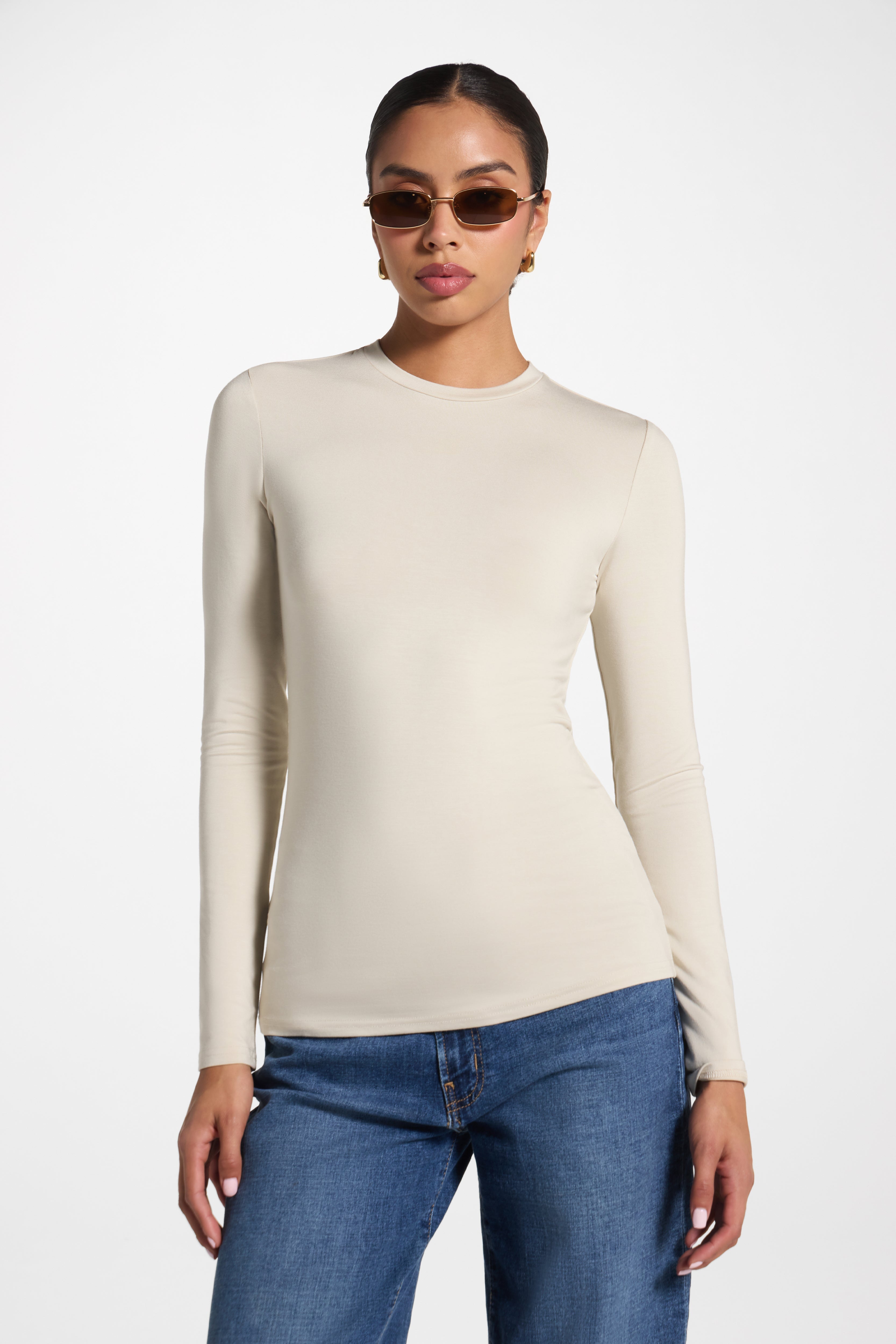 Essential Bamboo Long Sleeve Top - Stone Abayas Veiled 