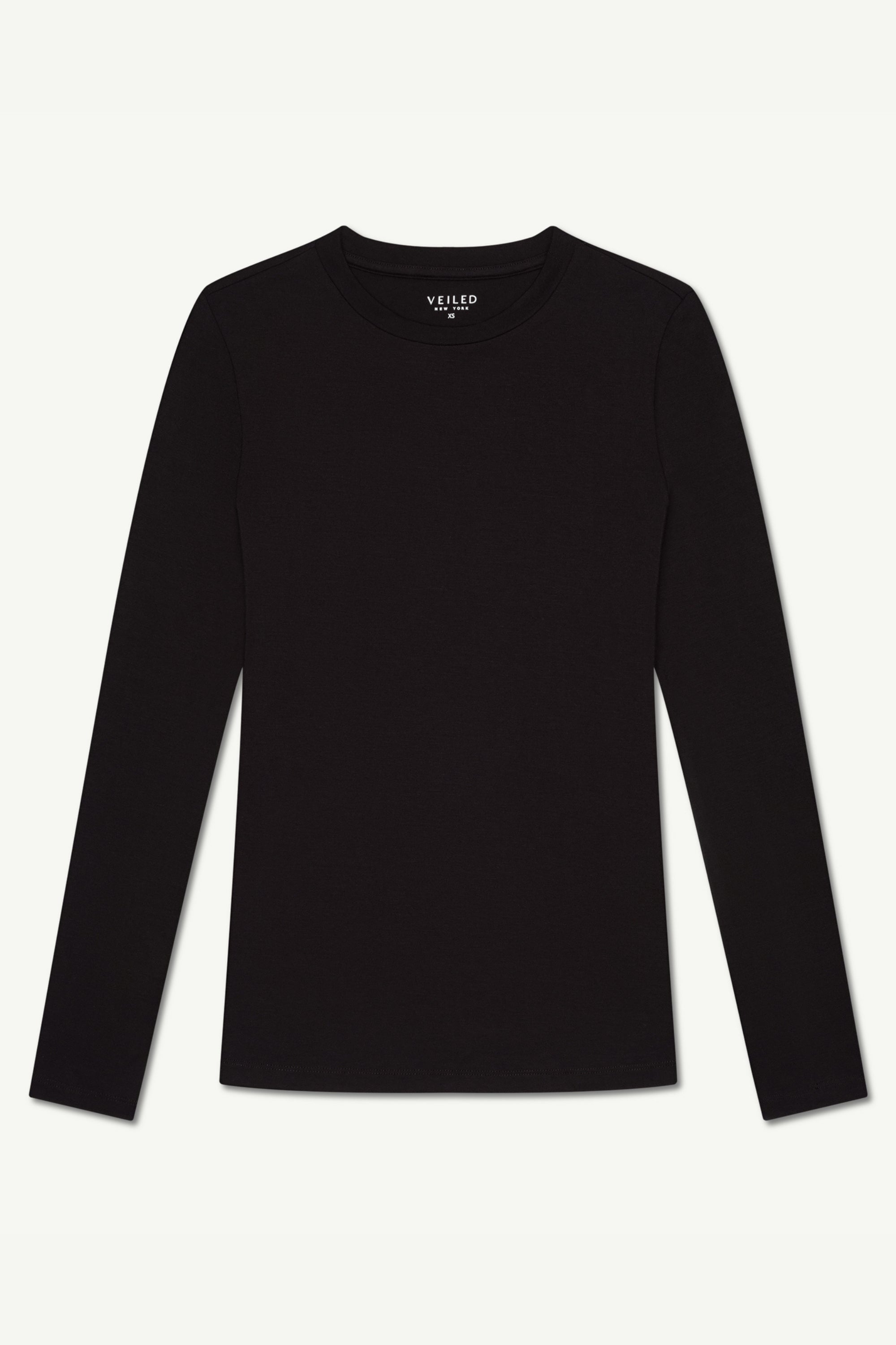 Essential Crew Neck Bamboo Jersey Top - Black Clothing Veiled 