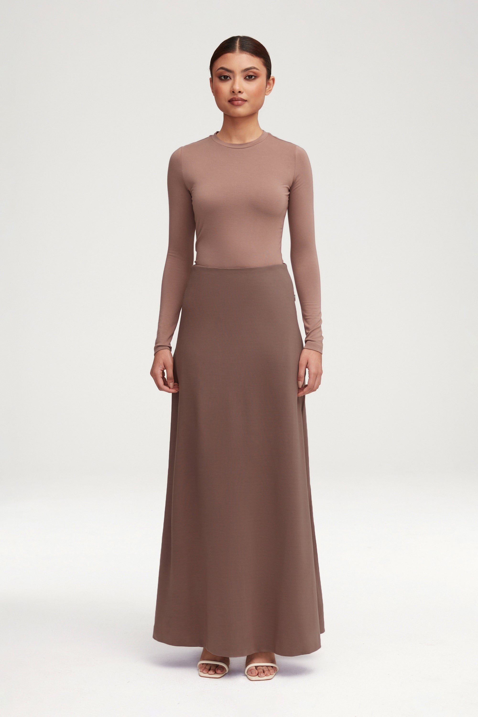 Essential Jersey A-Line Maxi Skirt - Dark Taupe Clothing Veiled 