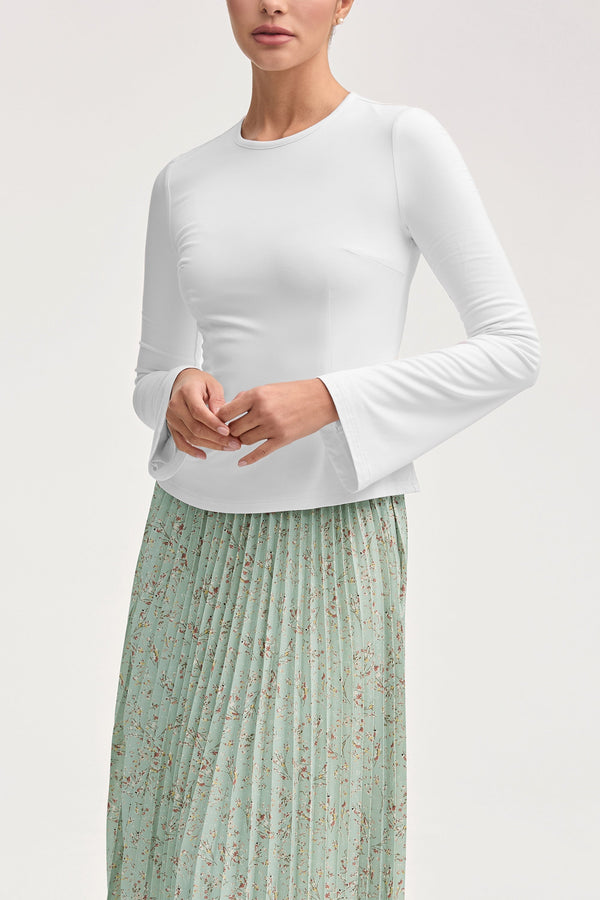 Essential Jersey Flare Sleeve Top - White Clothing Veiled 