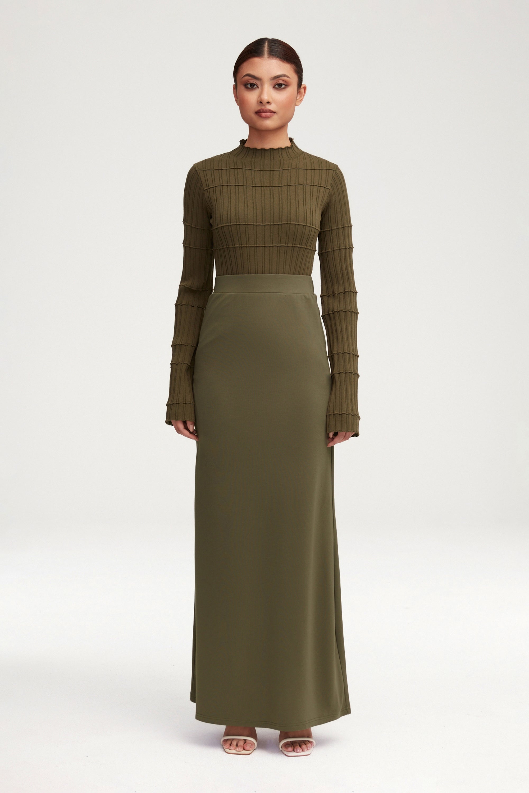 Essential Jersey Maxi Skirt Khaki Green