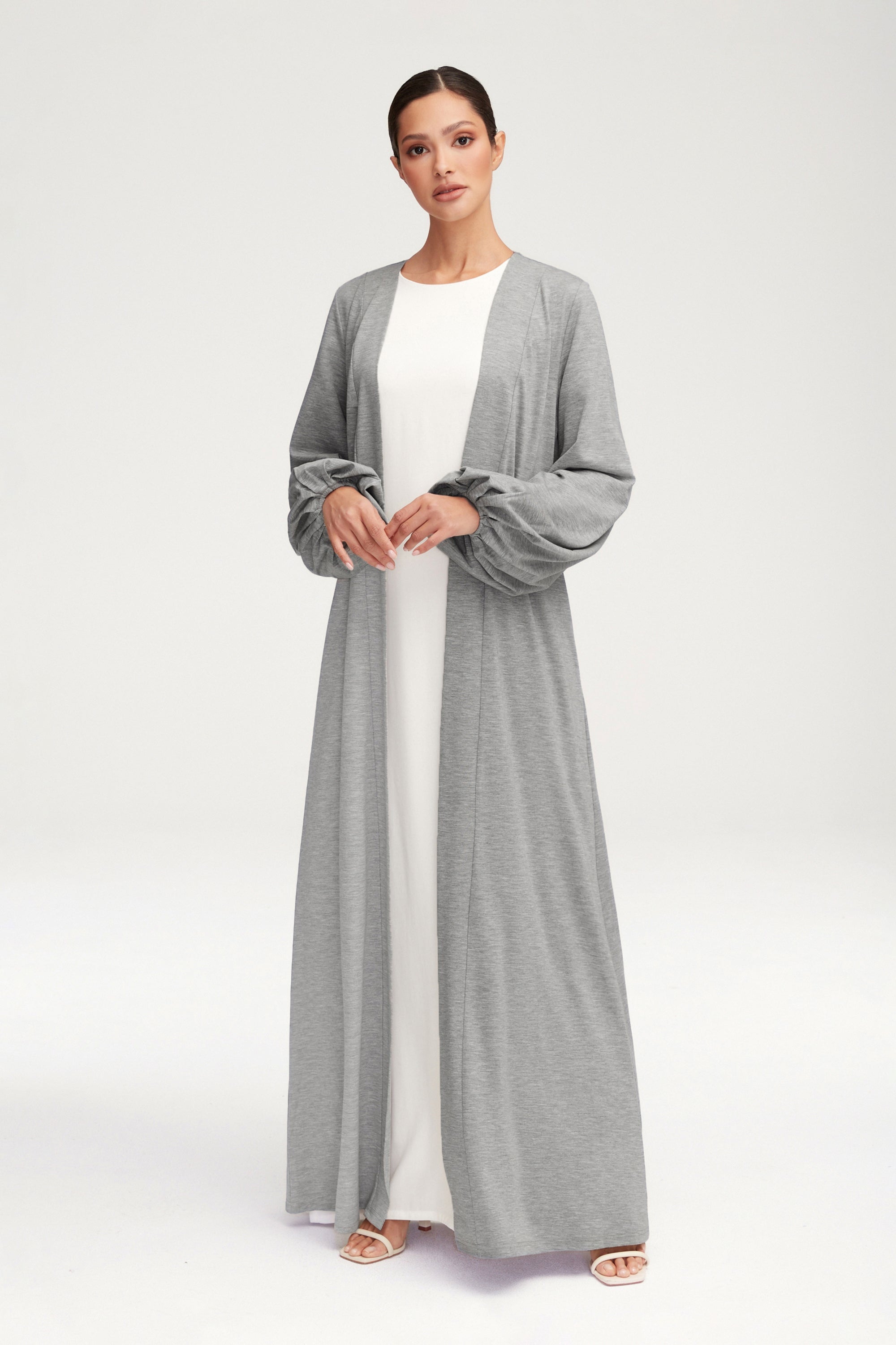 Essential Jersey Open Abaya Heather Grey