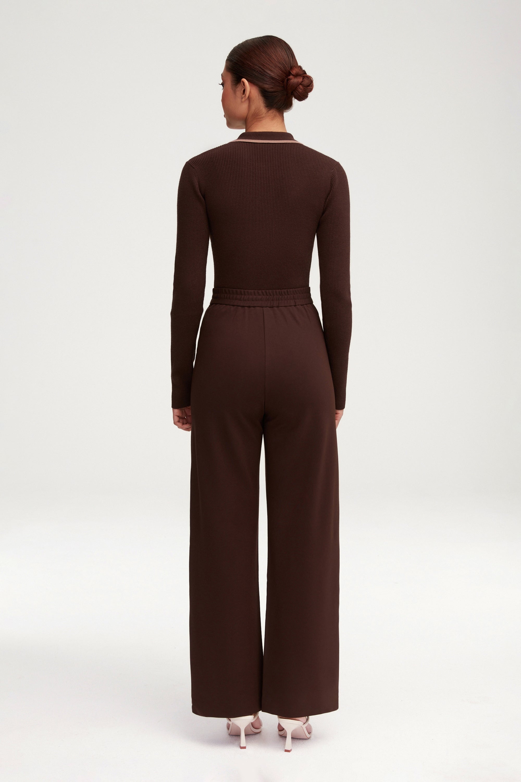 Essential Jersey Wide Leg Pants - Dark Brown Clothing Veiled 