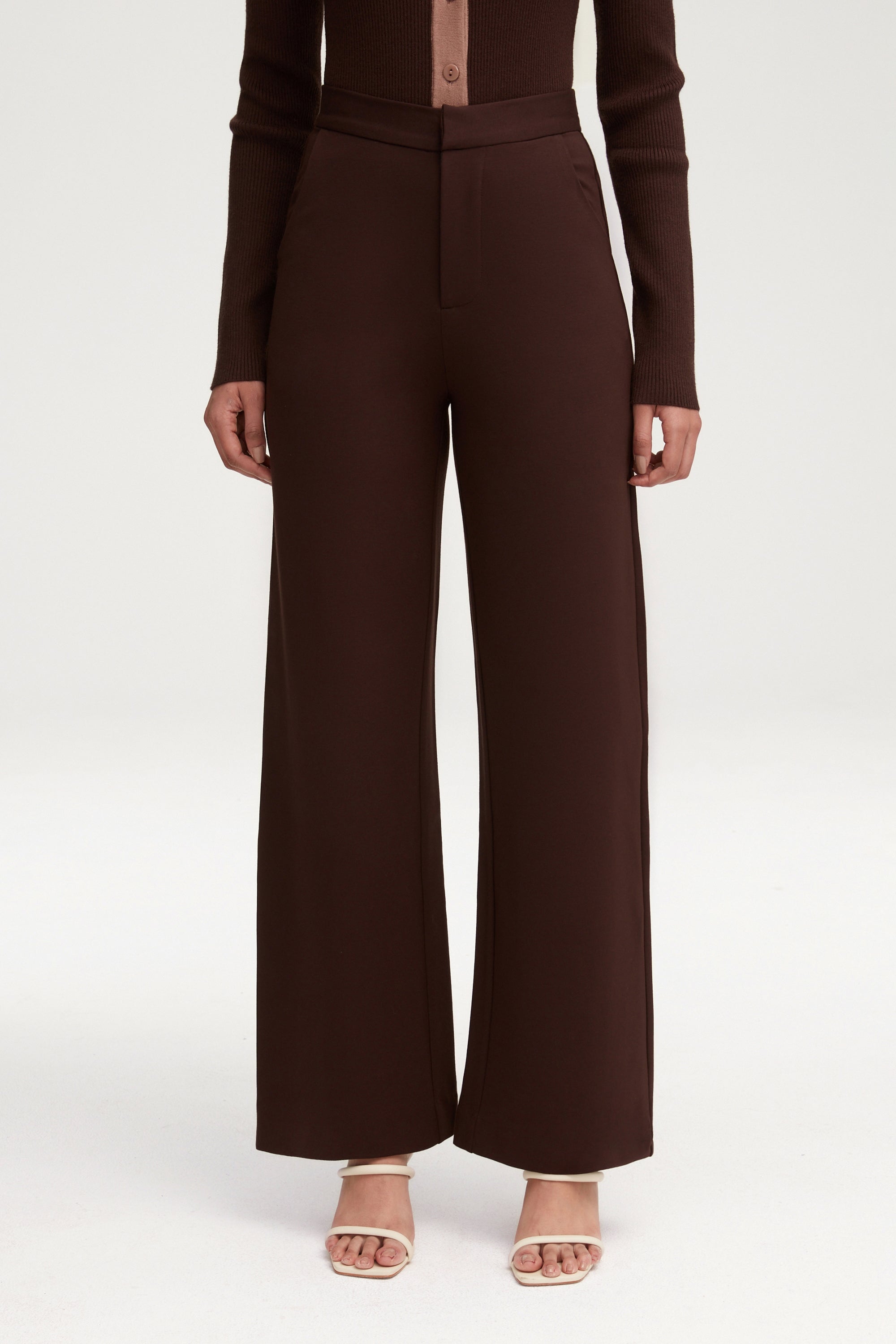 Essential Jersey Wide Leg Pants - Dark Brown Clothing Veiled 