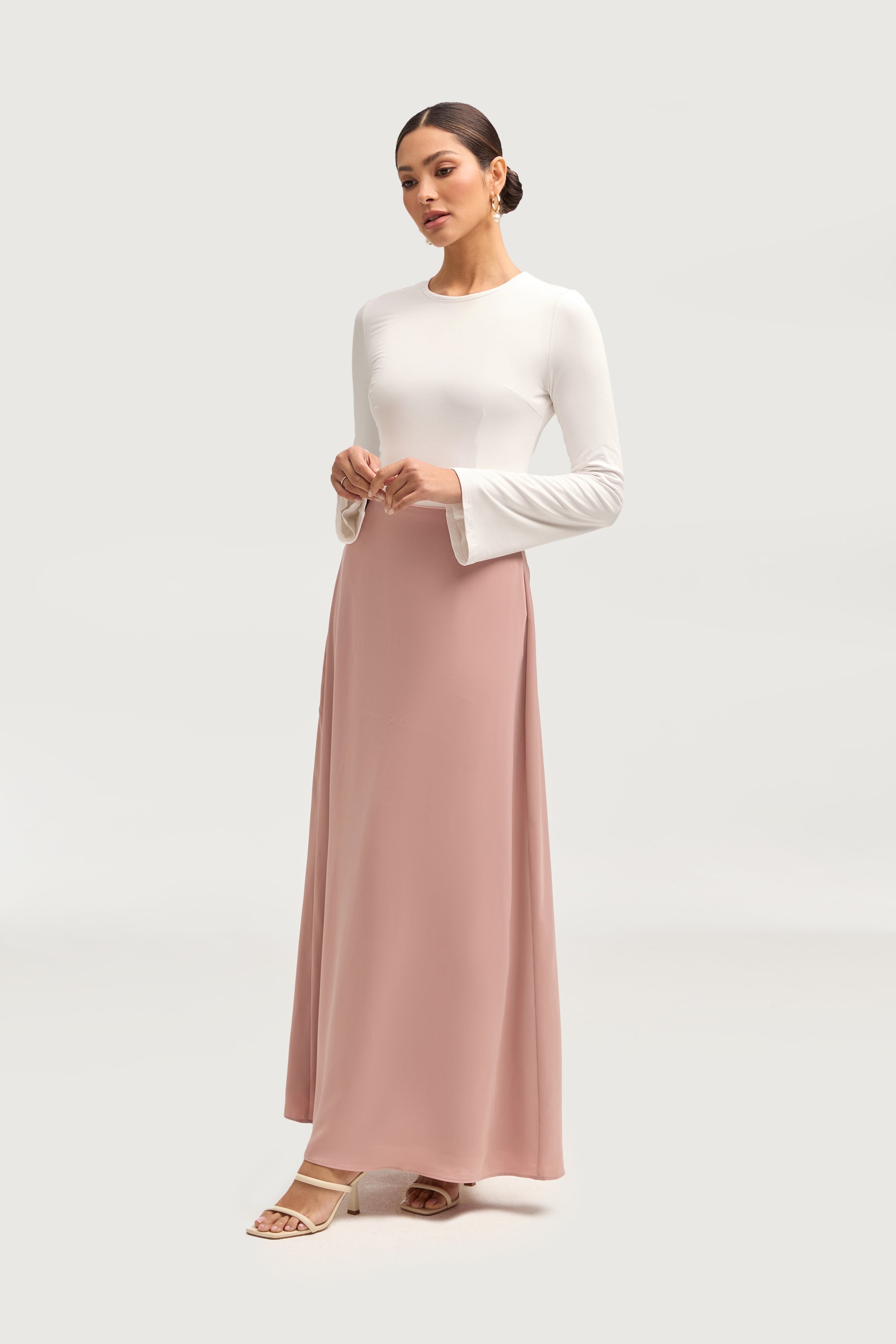 Essential Satin Maxi Skirt - Blush Bottoms Veiled 