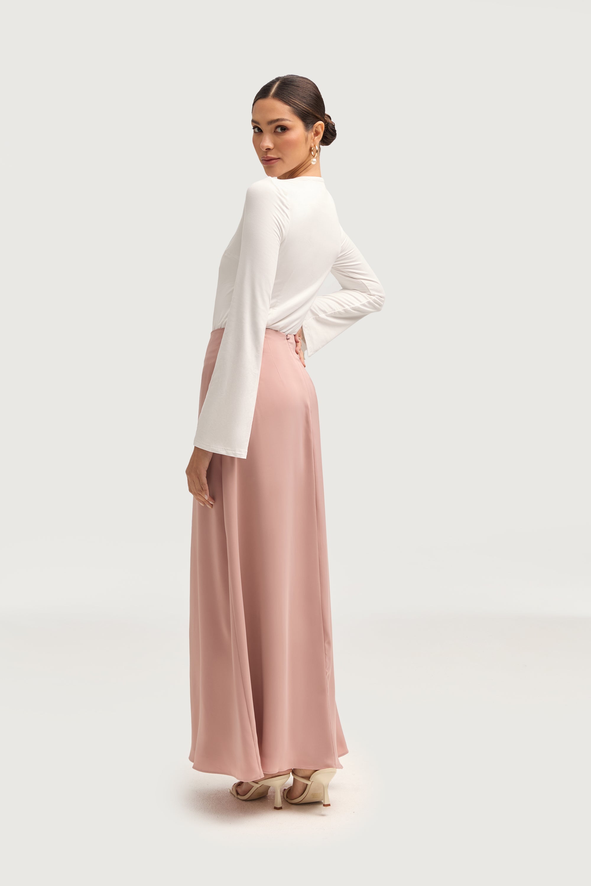 Essential Satin Maxi Skirt - Blush Bottoms Veiled 