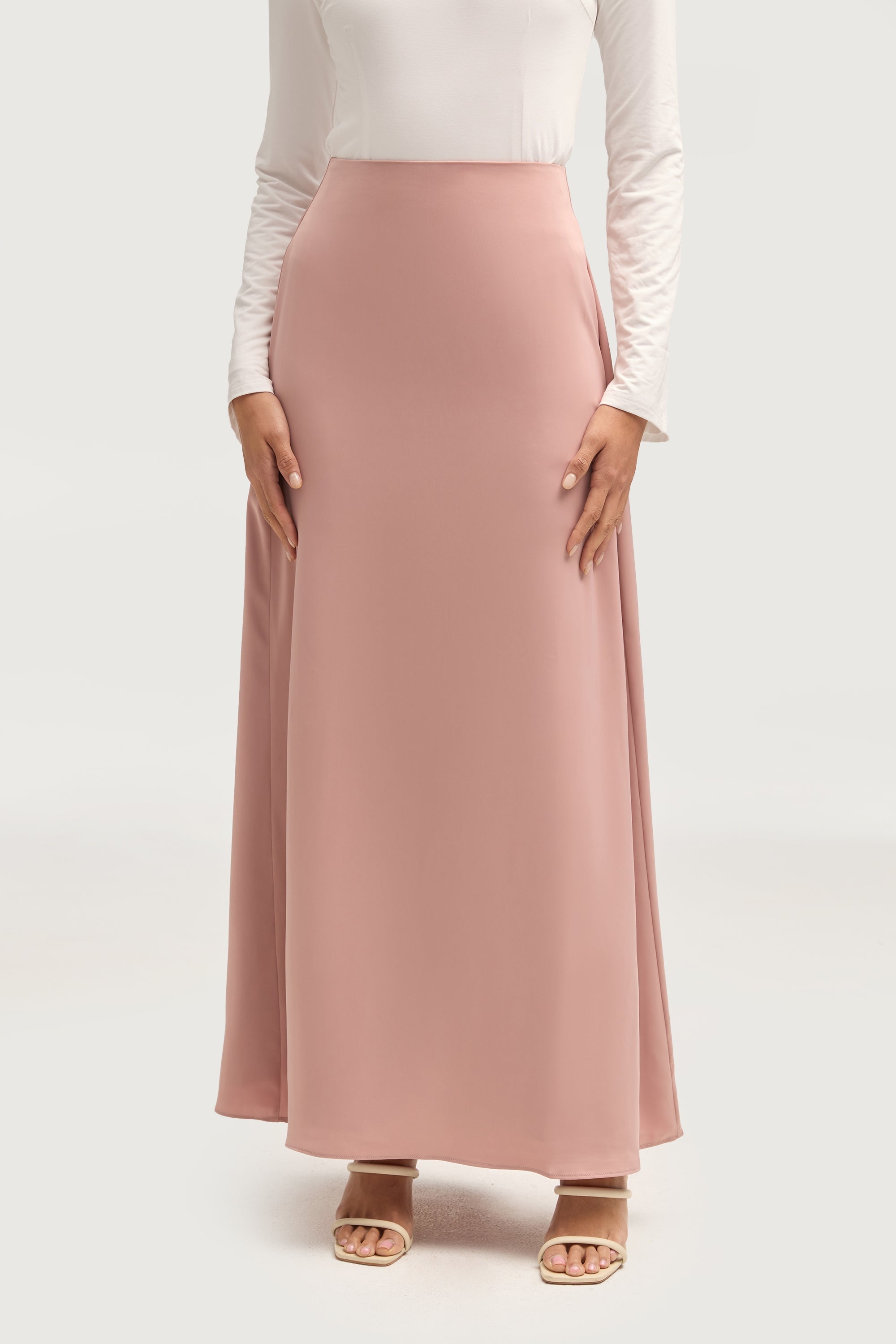 Essential Satin Maxi Skirt - Blush Bottoms Veiled 