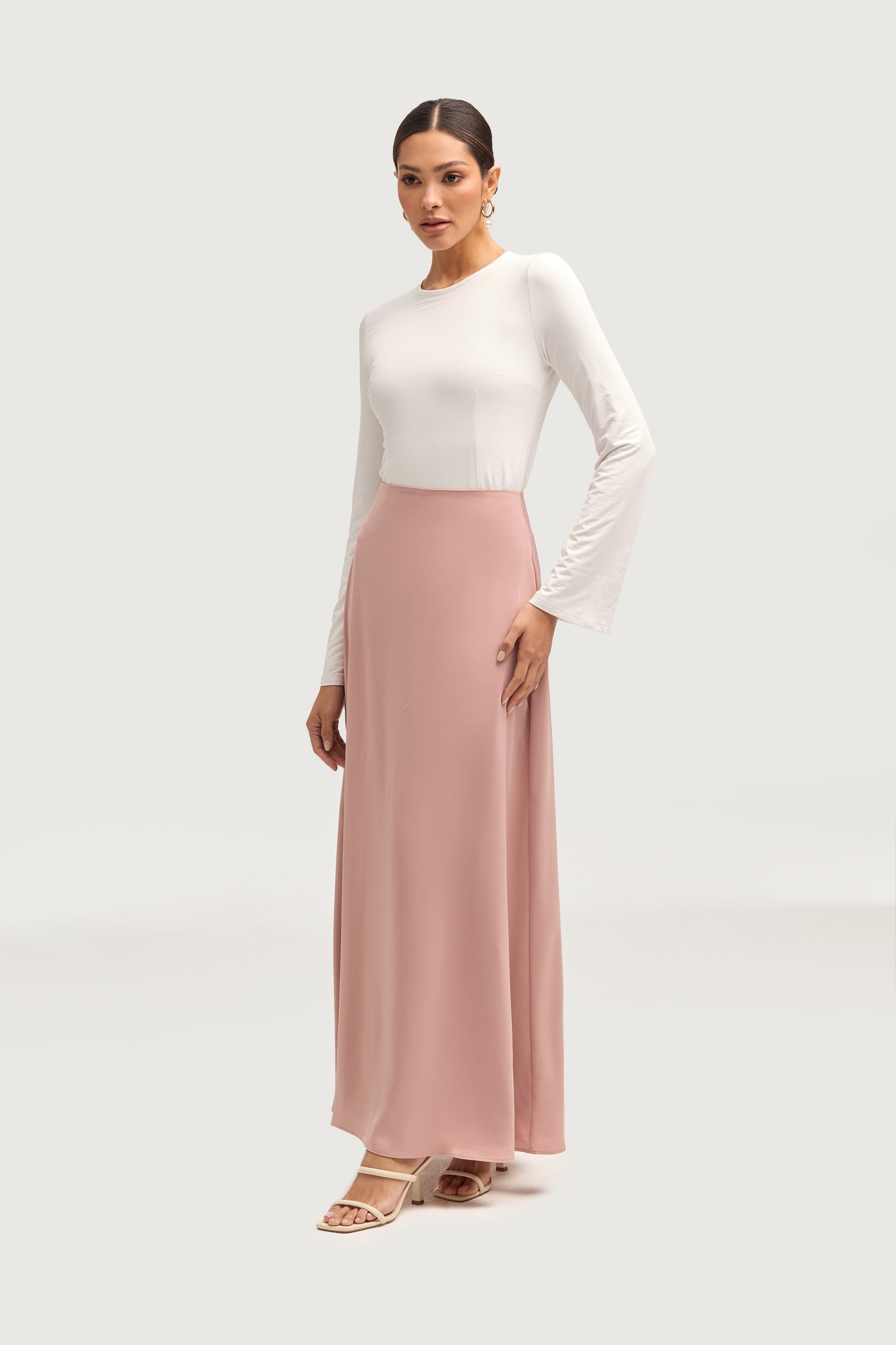 Essential Satin Maxi Skirt - Blush Bottoms Veiled 