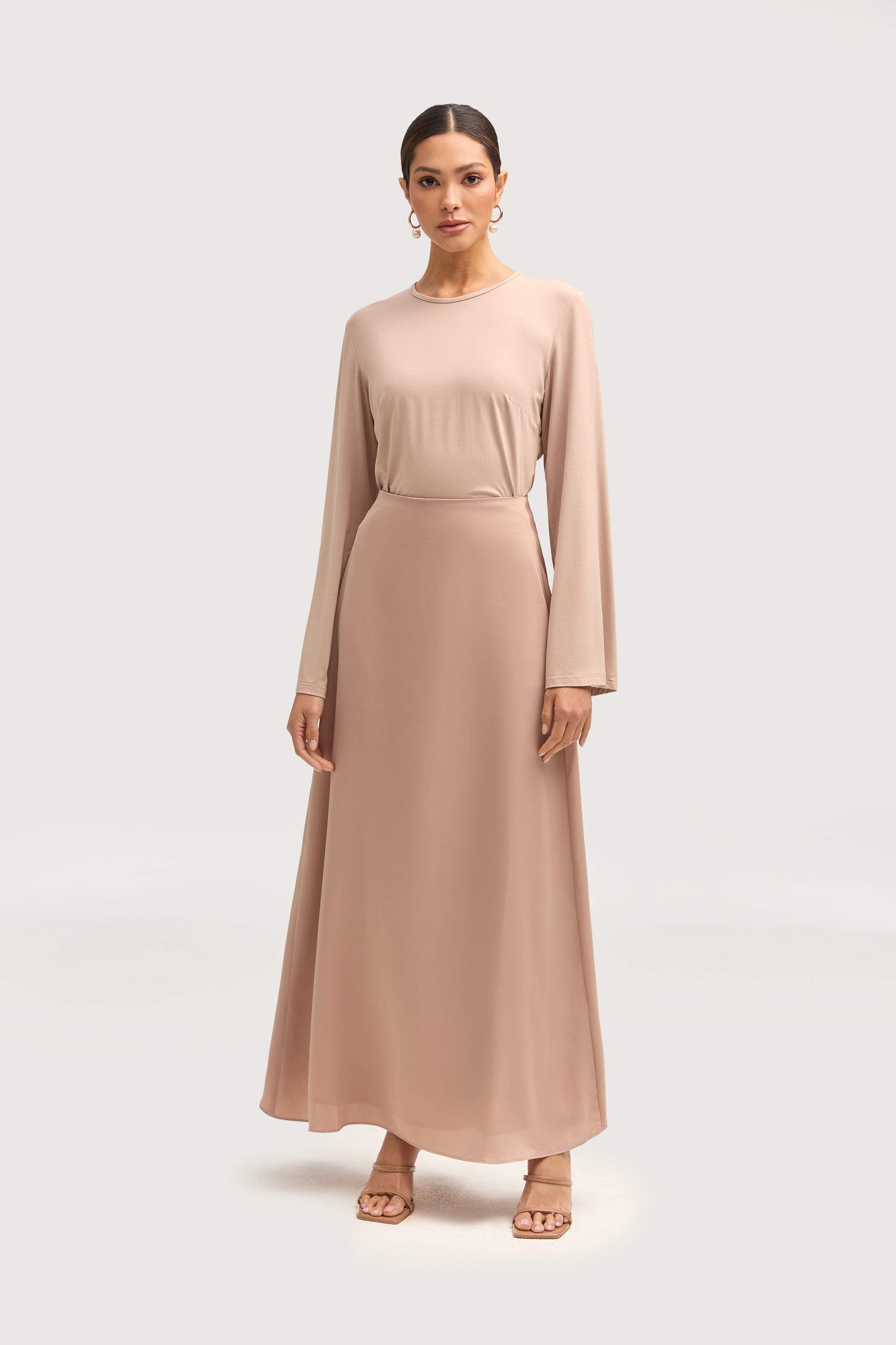 Essential Satin Maxi Skirt - Cafe au Lait Bottoms Veiled 