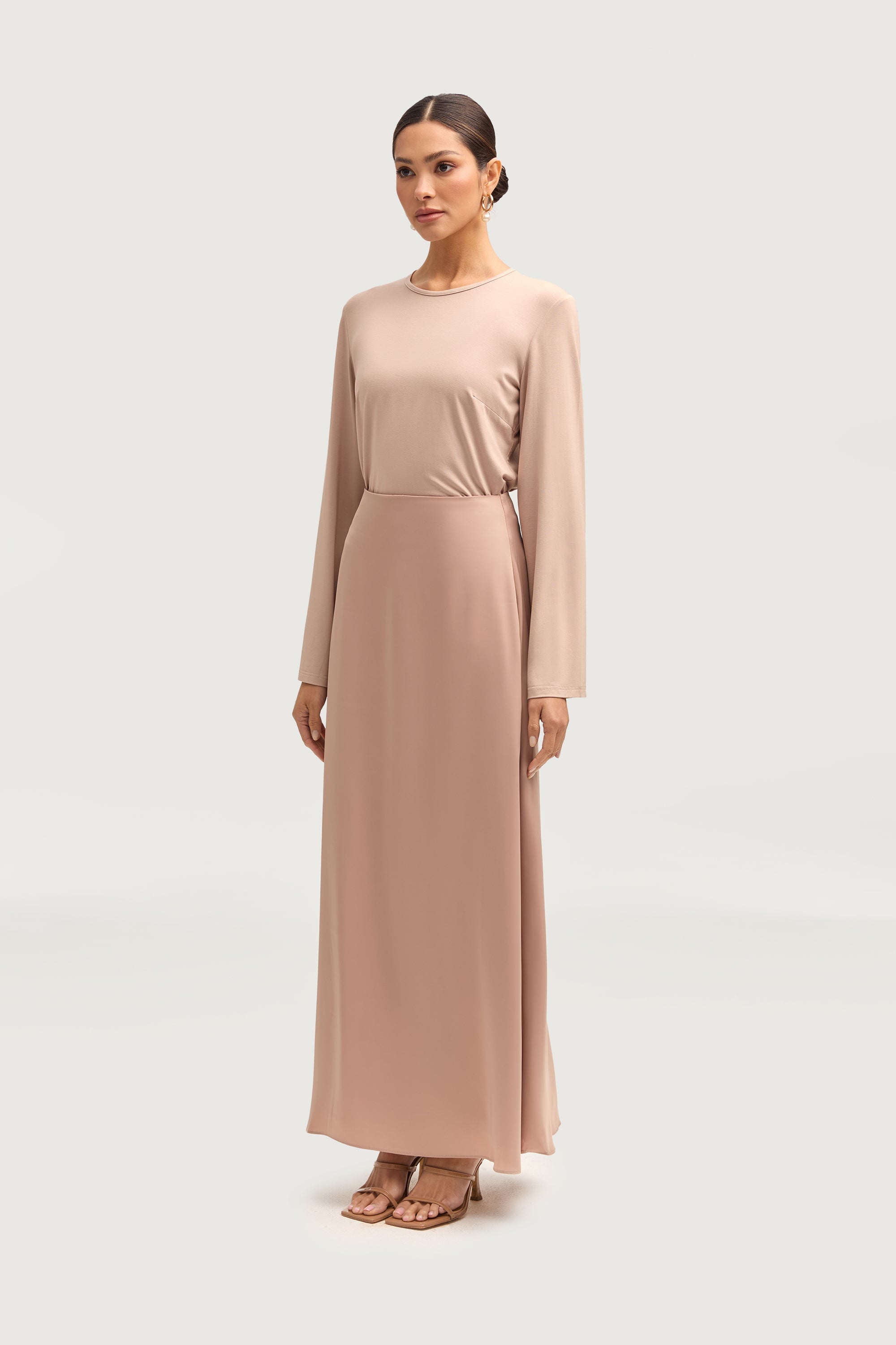 Essential Satin Maxi Skirt - Cafe au Lait Bottoms Veiled 