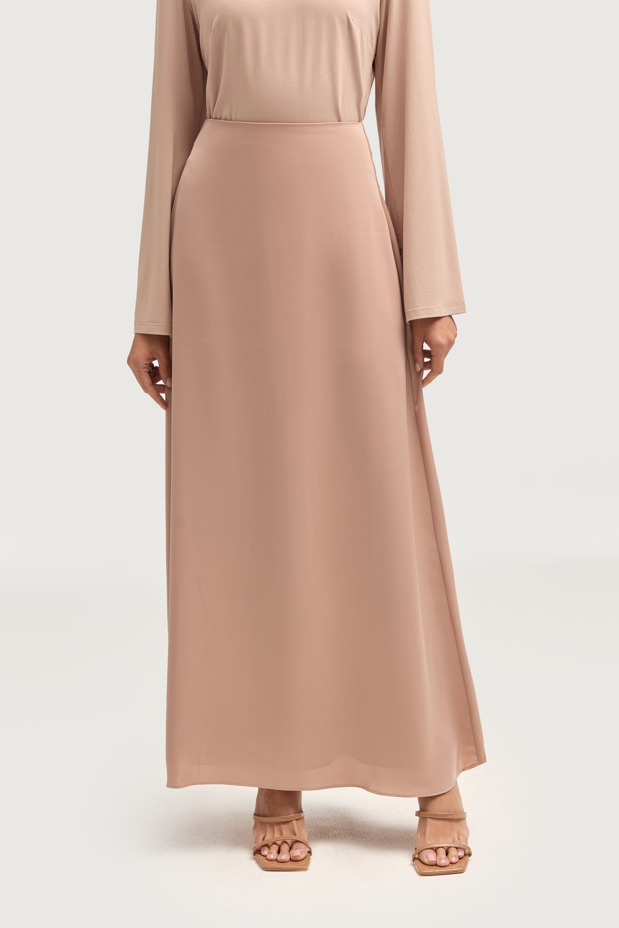 Essential Satin Maxi Skirt - Cafe au Lait Bottoms Veiled 